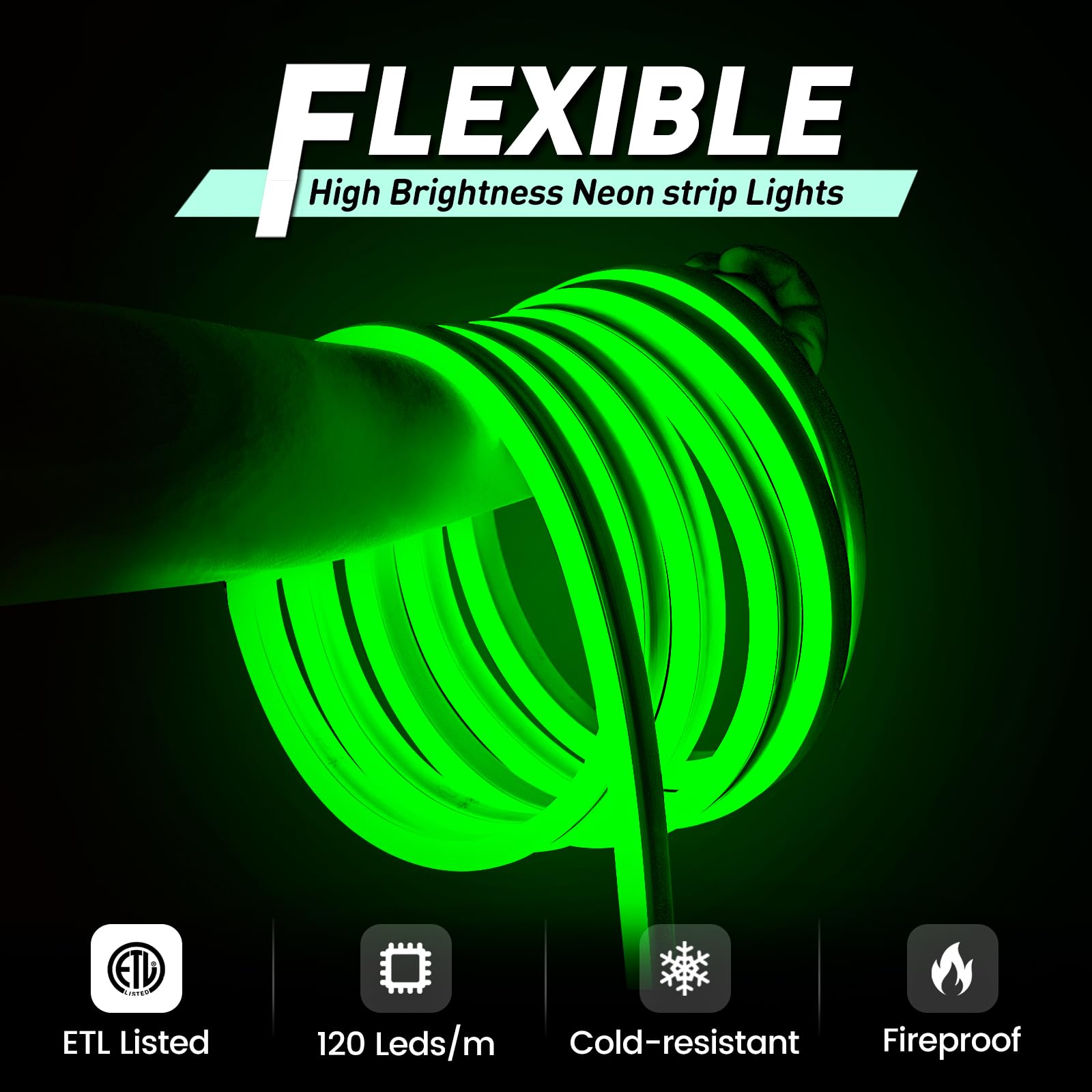 Gzbtech Flexible Led Neon Rope Lights 16.4Ft Ac 110-120V Waterproof Strip Light  120 Leds/M Cuttable Connectable Neon Lighting For Indoor Outdoor Home Decor/Commercial Building Use-Green 5M