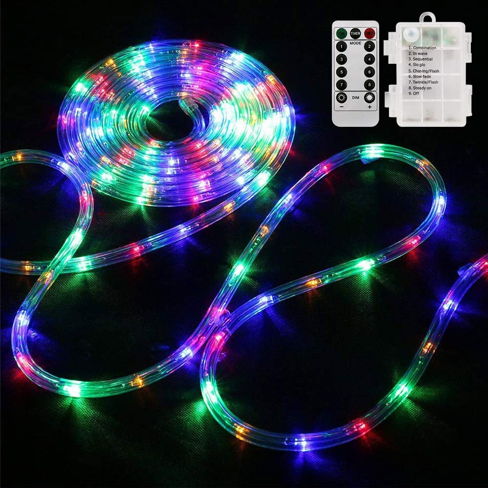 Bebrant 40Ft Led Rope Lights - 120 Leds, 8 Modes, Battery Operated, Waterproof Fairy Lights