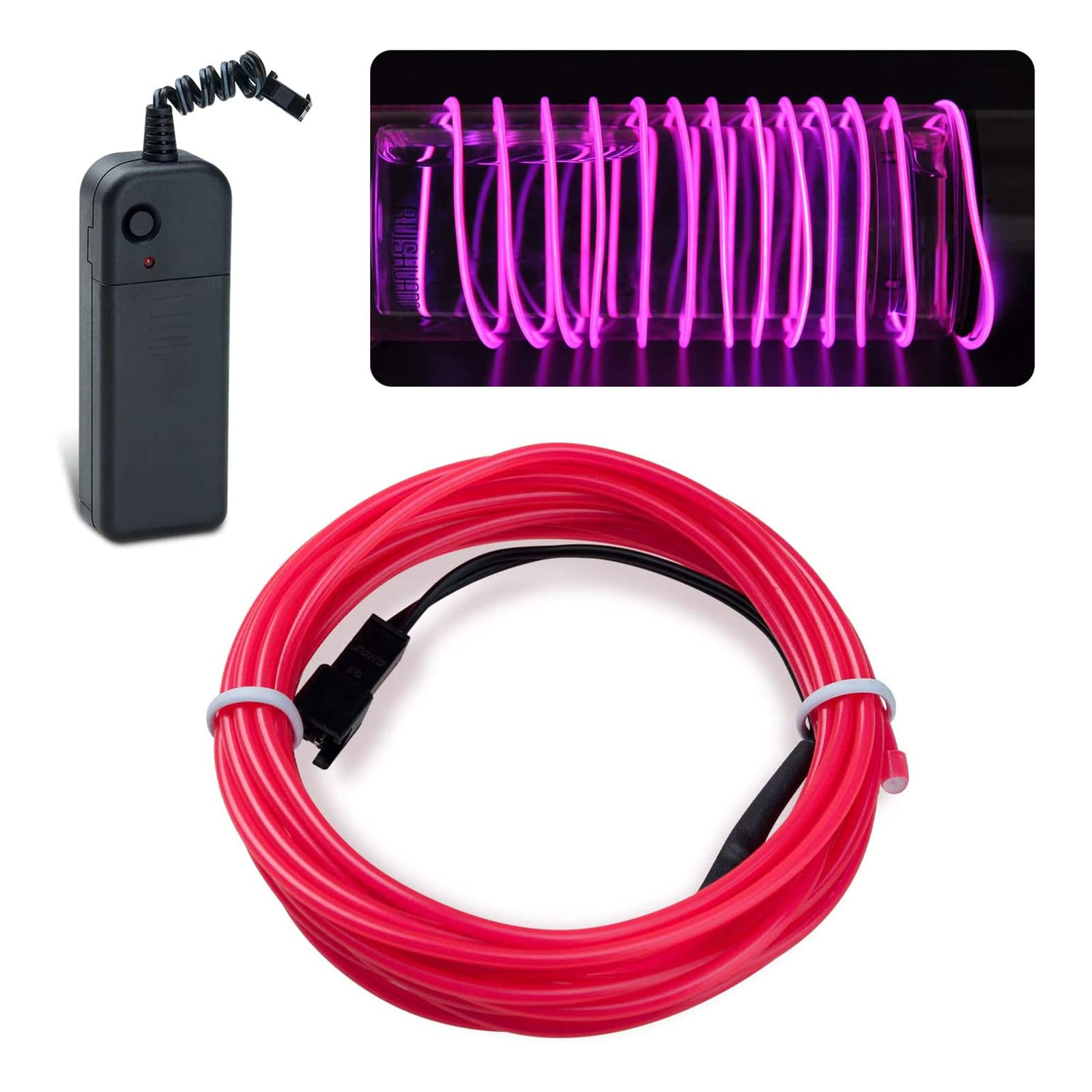 lychee 15ft EL Wire Neon Glowing Strobing Electroluminescent Light El Wire w/Battery Pack for Parties, Halloween Decoration (Pink, Outdoor use)