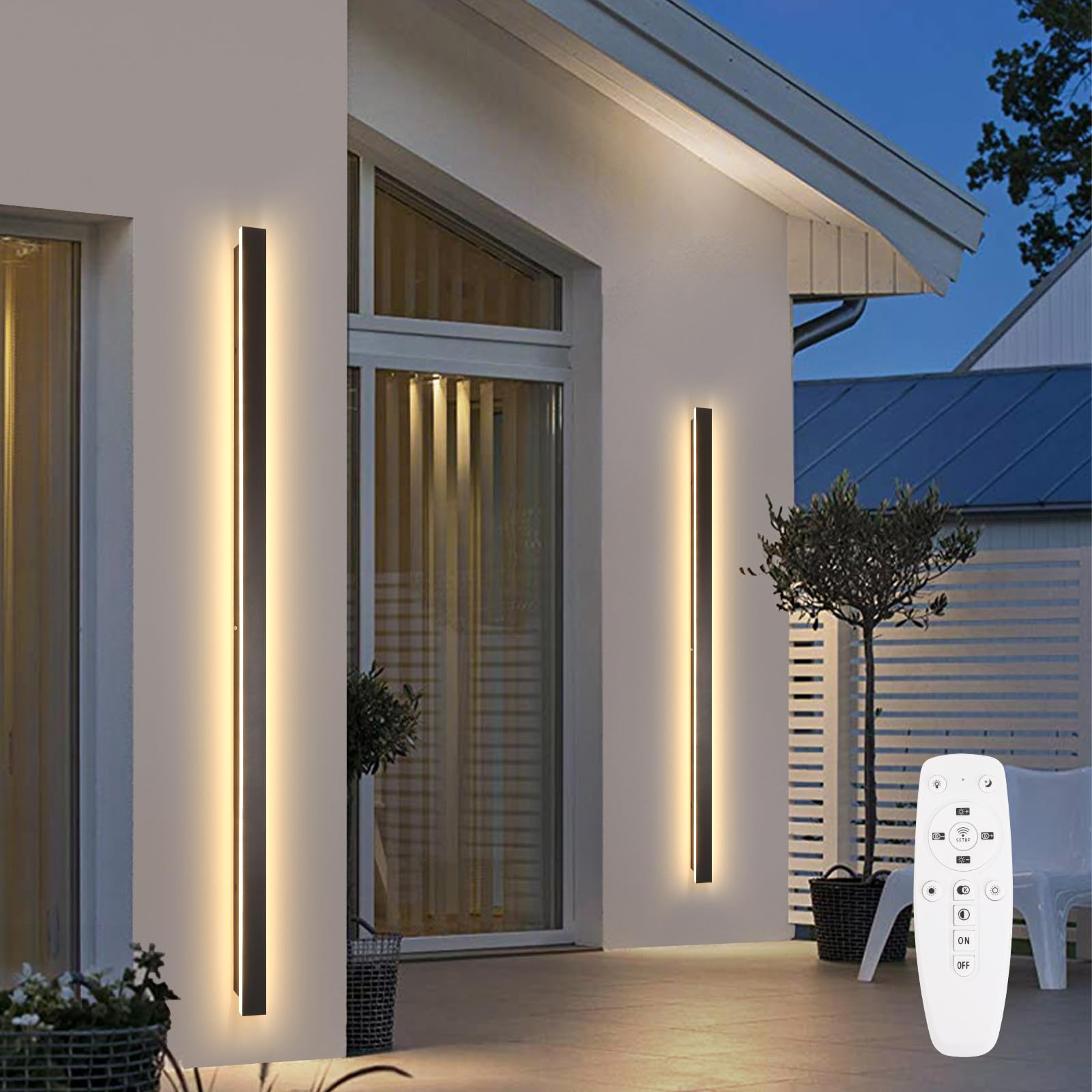 SJIGUANGZ Long Outdoor Wall Lights,Dimmable 79 in Outdoor Wall Sconce with Remote Control,Waterproof Exterior Linear Wall Light 