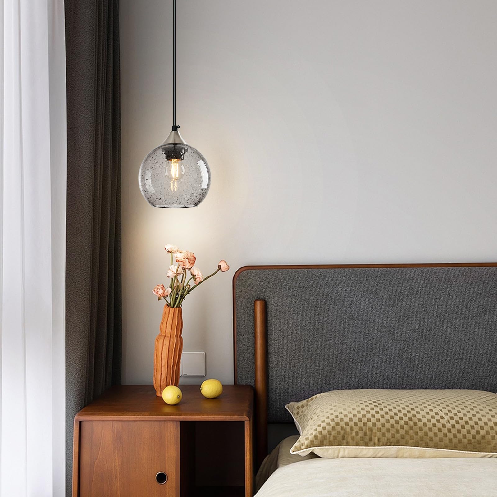 Lbsqj Light Grey Glass Pendant Lights Kitchen Island Globe Pendant Light Fixtures Modern Pendant Lighting For Bedroom Living Dining Room Light Fixture (5.9 In  2 Pack)