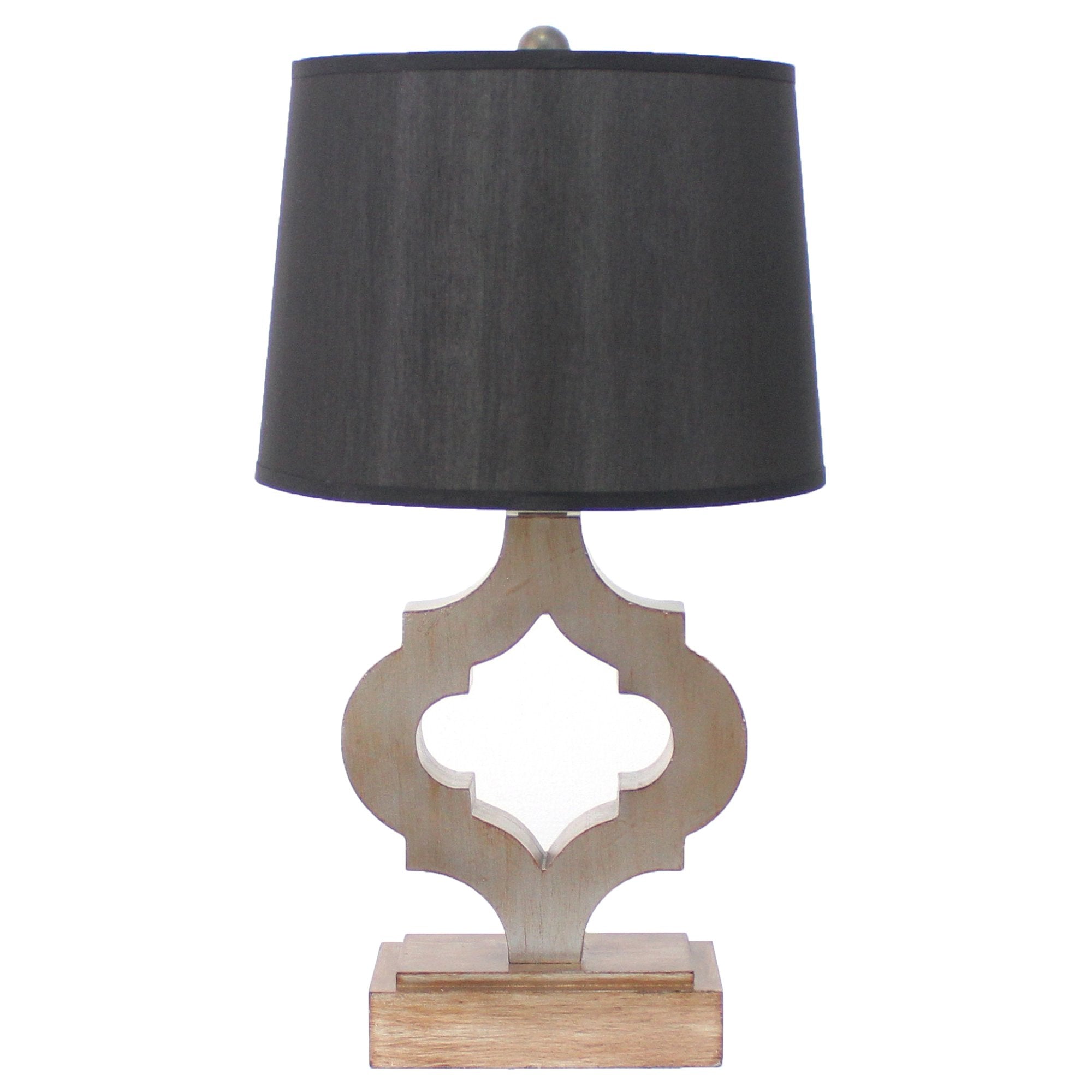 Benzara Wooden Table Lamp, Quatrefoil Design Base, Black and White, Model BM217247