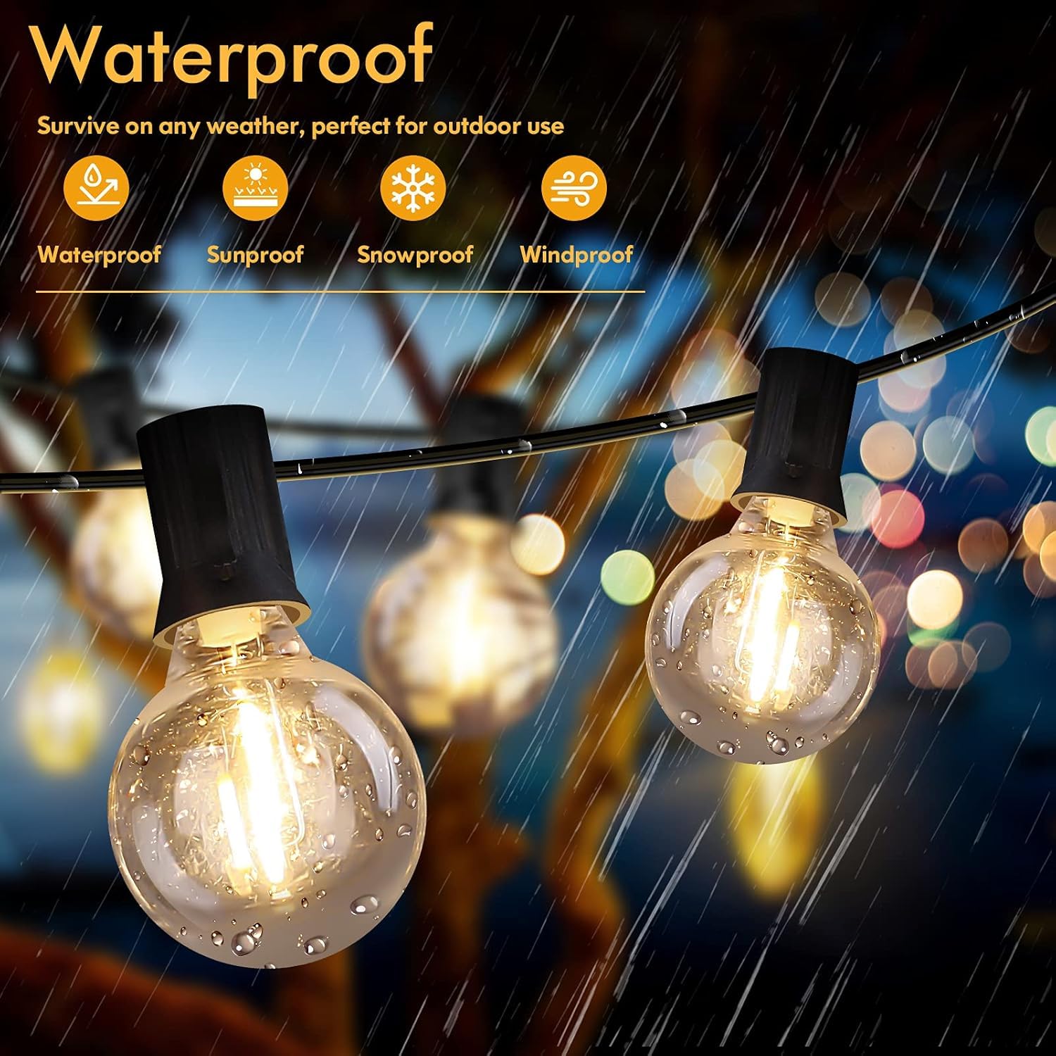 60Ft Outdoor String Lights Waterproof, Bright 2700K Led Patio Lights String With 30+1 G40 Shatterproof Globe Bulbs, Connectable