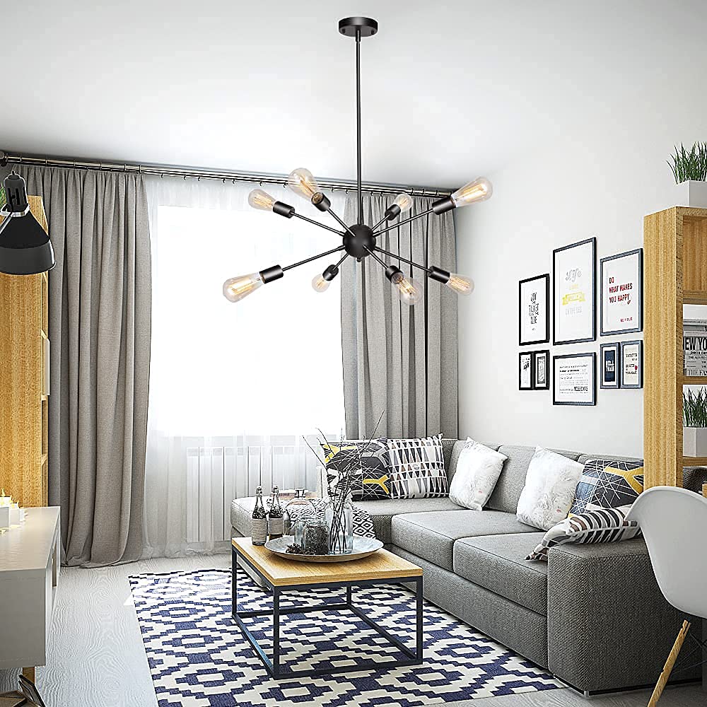 LASENCHOO Black Sputnik Chandelier, 8 Lights, Mid Century Modern Pendant Light, Model BLM-D0005S-8-B