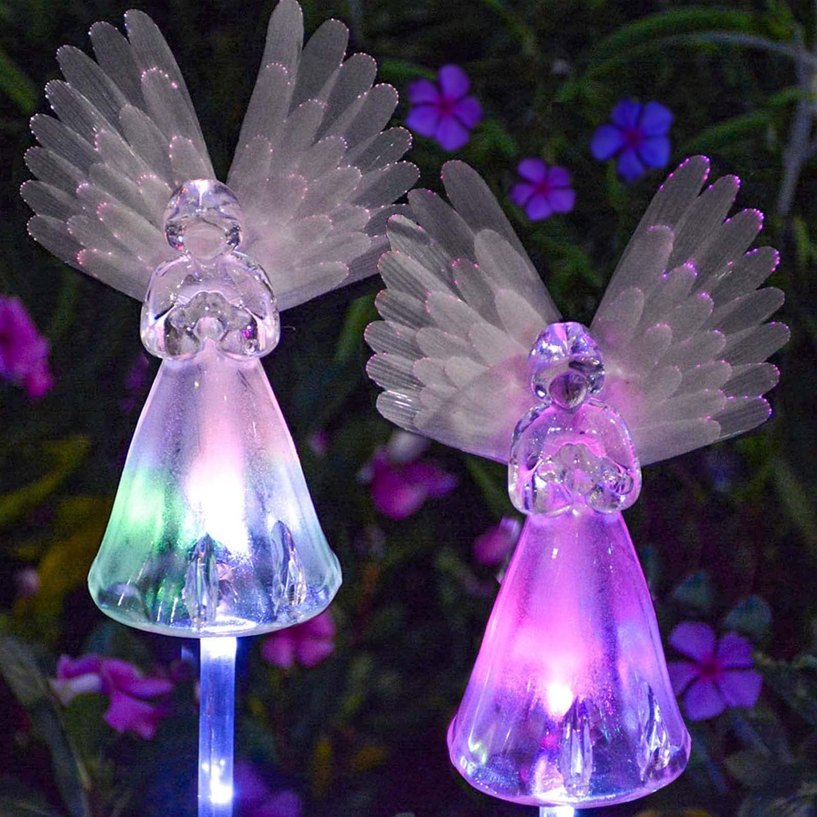 Windpnn Solar Powered Angel Garden Stake Light - Multi-Color Changing LED, Waterproof for Cemetery, Yard, Patio Decorations