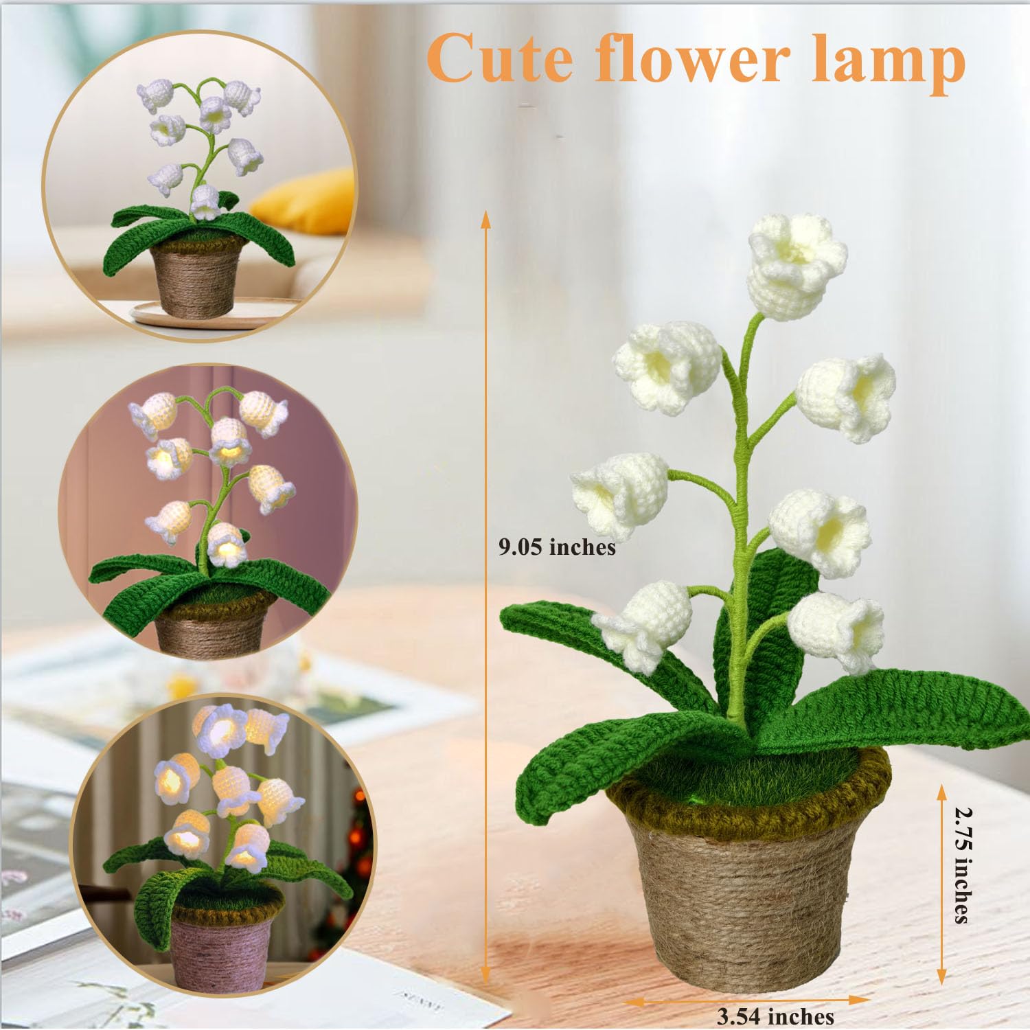 Forvermand Medium White Lily of The Valley Lamp - Crochet Artificial Flower with 7 Night Lights for Gifts, Home Decor, and Special Occasions