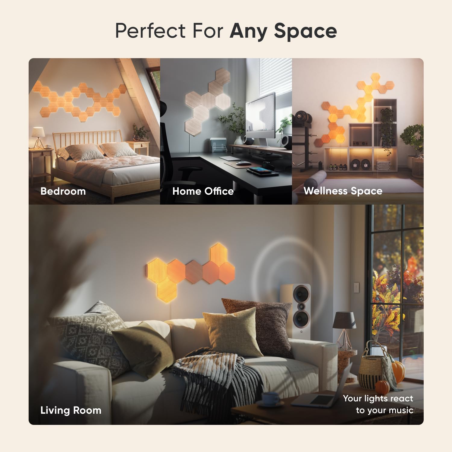 Nanoleaf Elements Wood Look Hexagons WiFi and Thread Smart LED Dimmable Home Decor Wall Lights Smarter Kit (13 Light Panels)