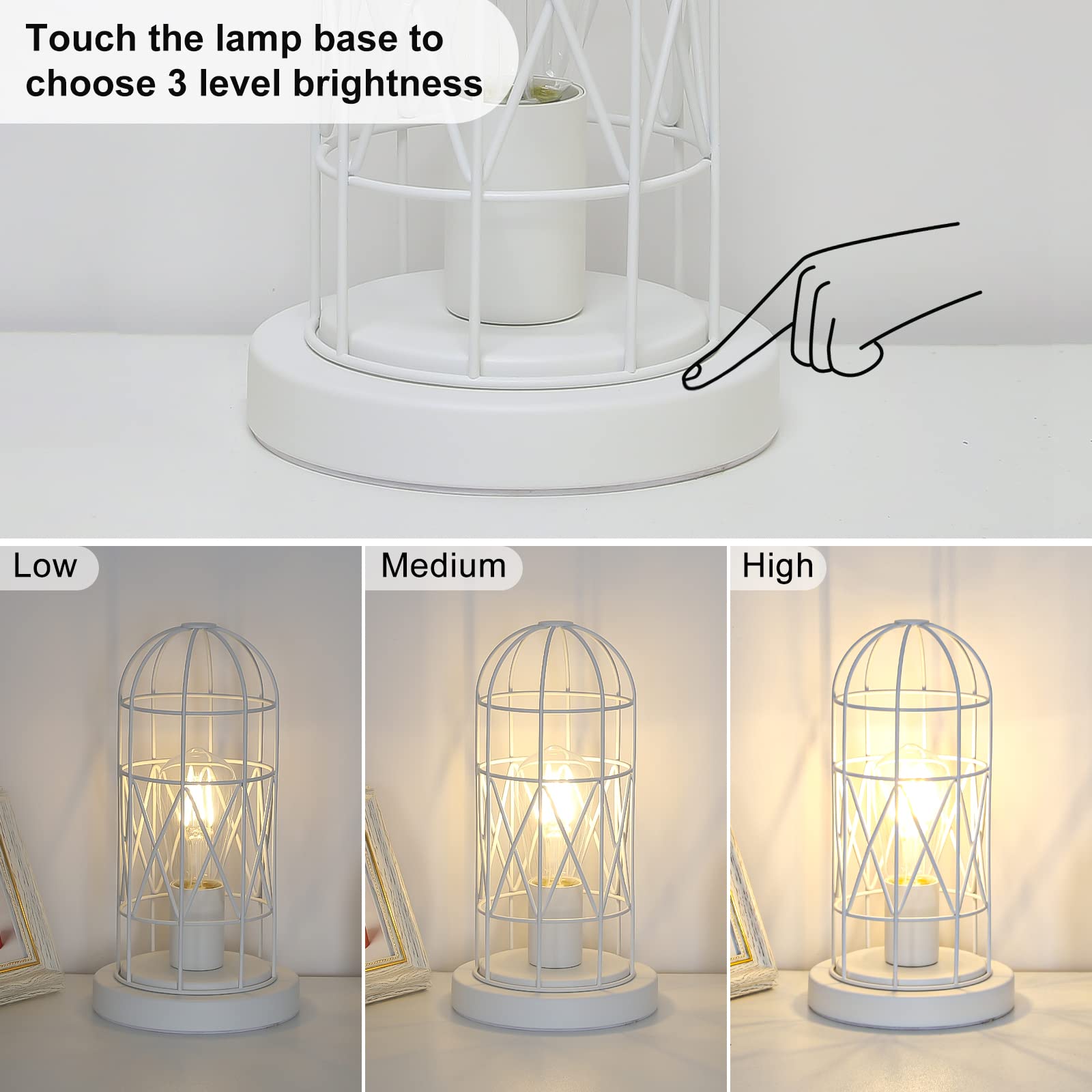 Bedside Touch Lamp, Small Table Lamp For Bedroom Living Room, 3 Way Dimmable Modern Nightstand Lamp, Simple Desk Lamp With White
