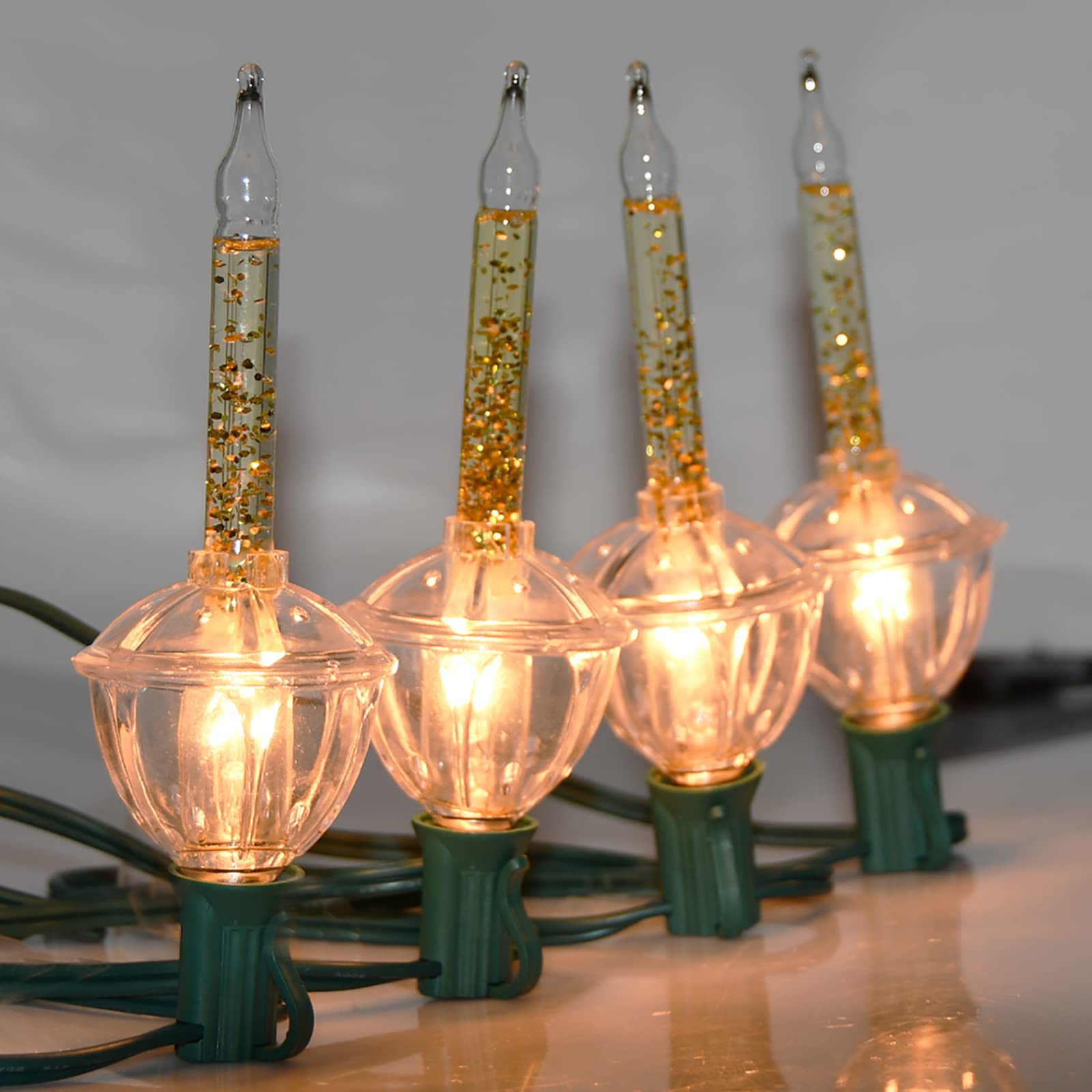 Abeja Christmas Bubble Lights, 4 Pack Gold Glitter, C7/E12 Base, 5 Watts, Vintage Decorations