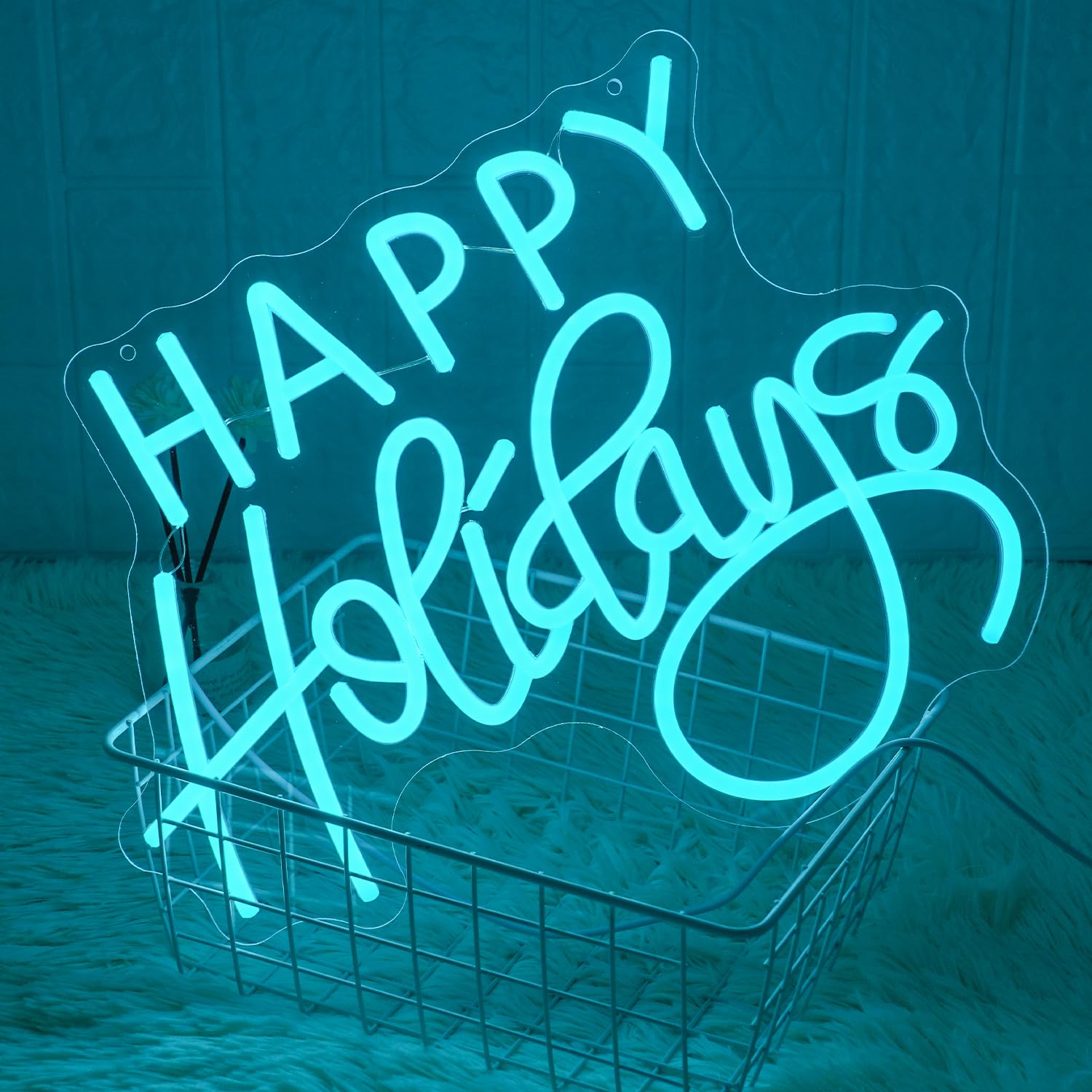 Lmsignly Happy Holidays Neon Sign For Wall Decor Blue Holiday Neon Lights Dimmable Led Christmas Neon Signs For Christmas  Thanksgiving  New Year