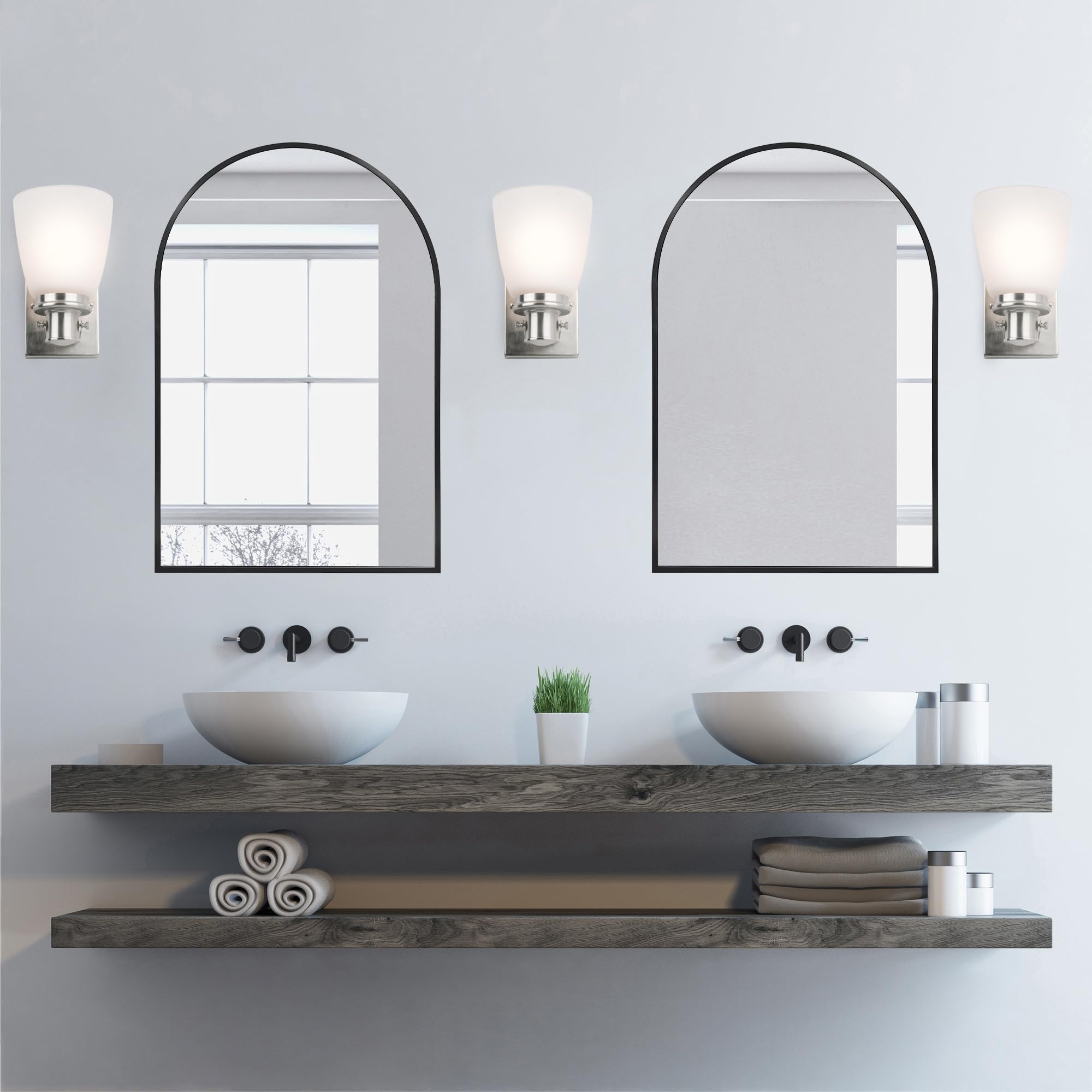 Design House Atkinson Wall Sconce, 1-Light, Frosted White Glass Shade, Dimmable, Up/Down Mountable, E26 Socket, Satin Nickel, 6.