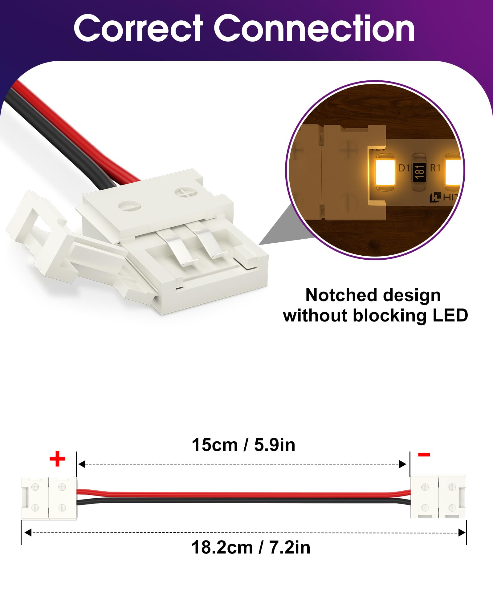 Hitlights Led Light Strip Connector, 8Mm Single Color 3528-6 Inch Any Angle Strip To Strip, 4 Pack