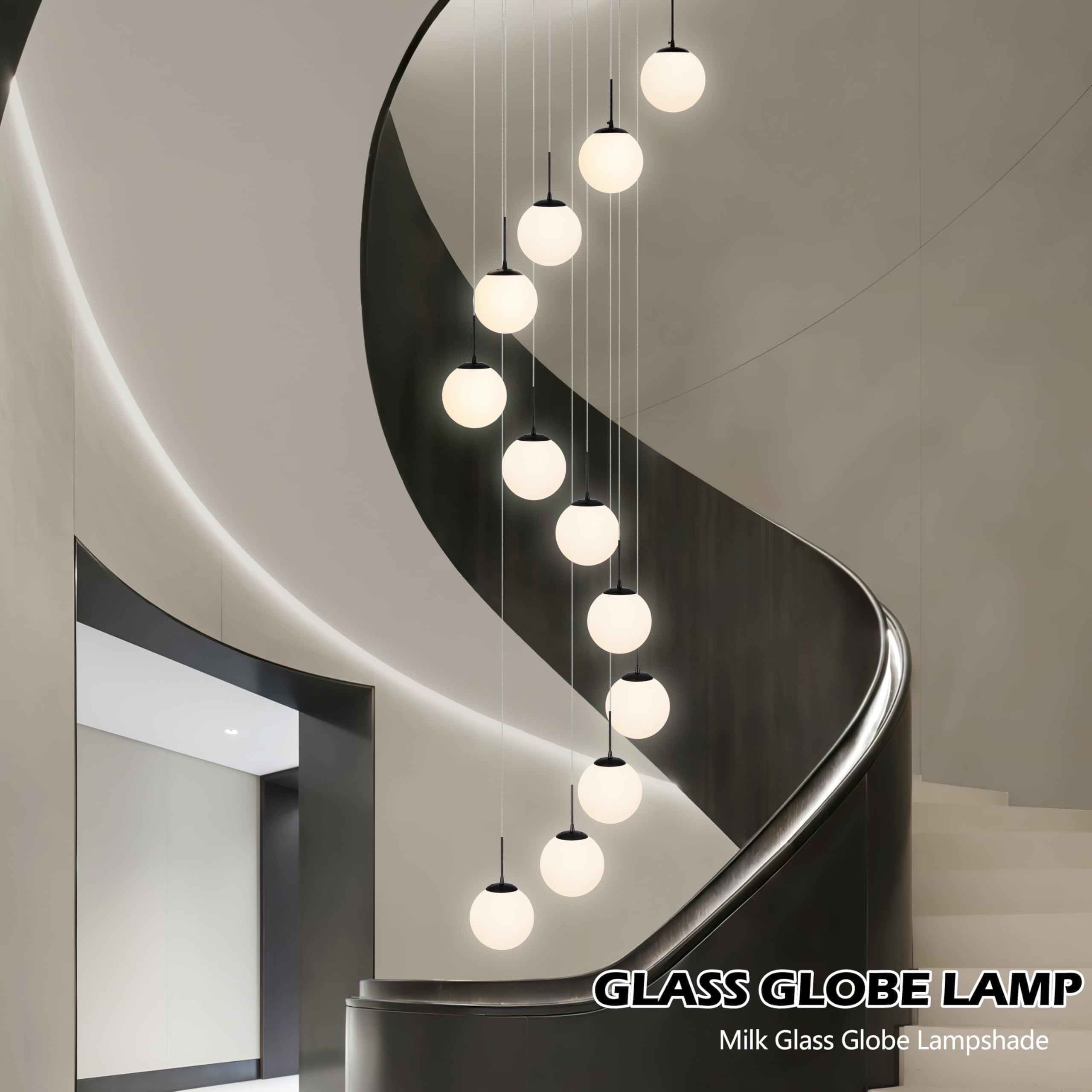 Koko&Yukina 12-Light Black Mid Century Modern Chandelier For Living Room Staircase Chandelier For Entryway Globe Milky White Gla