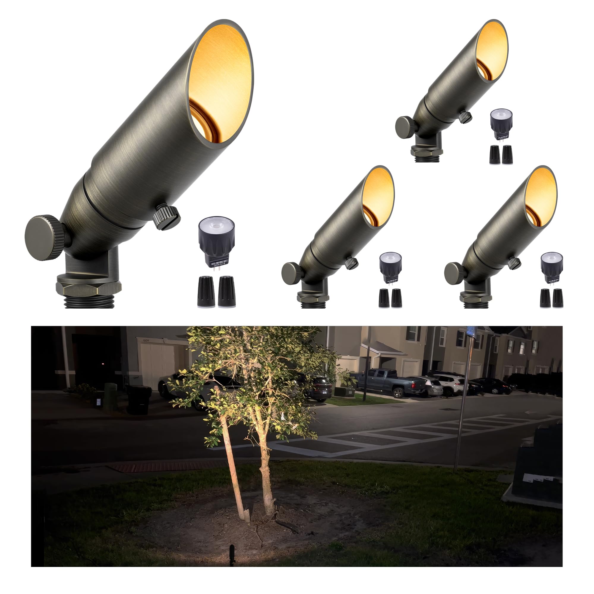 Gardenreet Brass Landscape Lighting - Outdoor Low Voltage Spotlights Wired, MR8 Low Light 12V LED Uplights, Waterproof Spot Ligh
