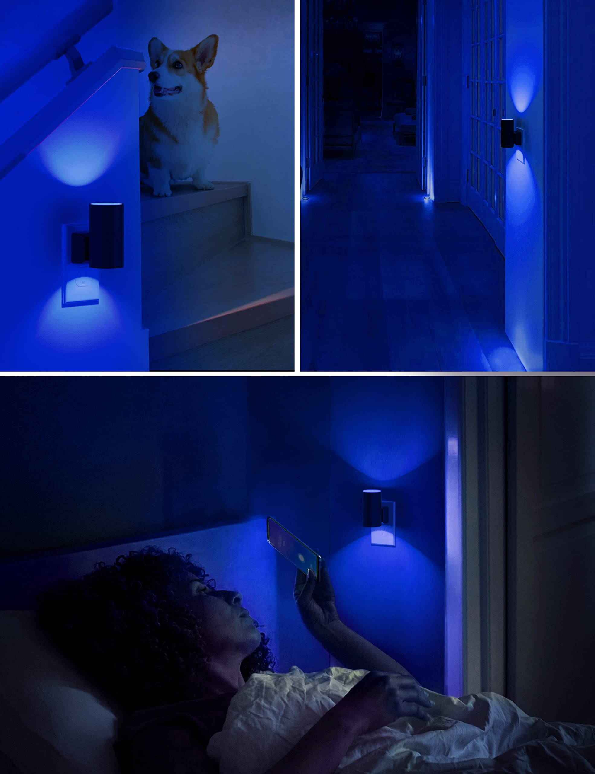 L LOHAS LED Blue Night Light - Adjustable Brightness, Dusk to Dawn Sensor, 0-100LM, 2 Pack