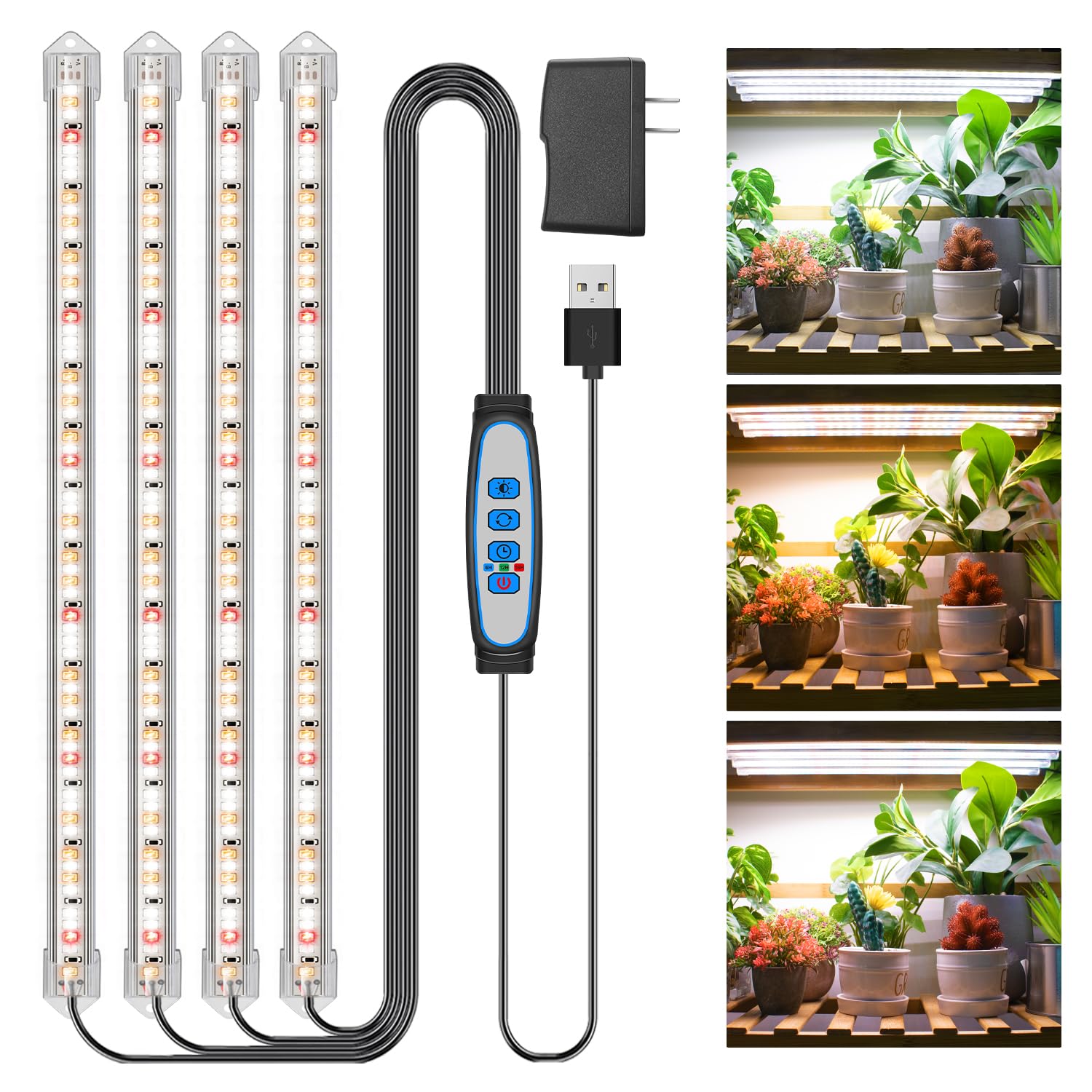 Kullsinss Grow Lights For Indoor Plants, 16&quot; Full Spectrum Plant Grow Light Strip With Upgrade Timer 6/12/16 Hrs, 3 Spectrum Modes, 240 Leds Sunlike Growing Lamp For Seedlings Hydroponics Succulent