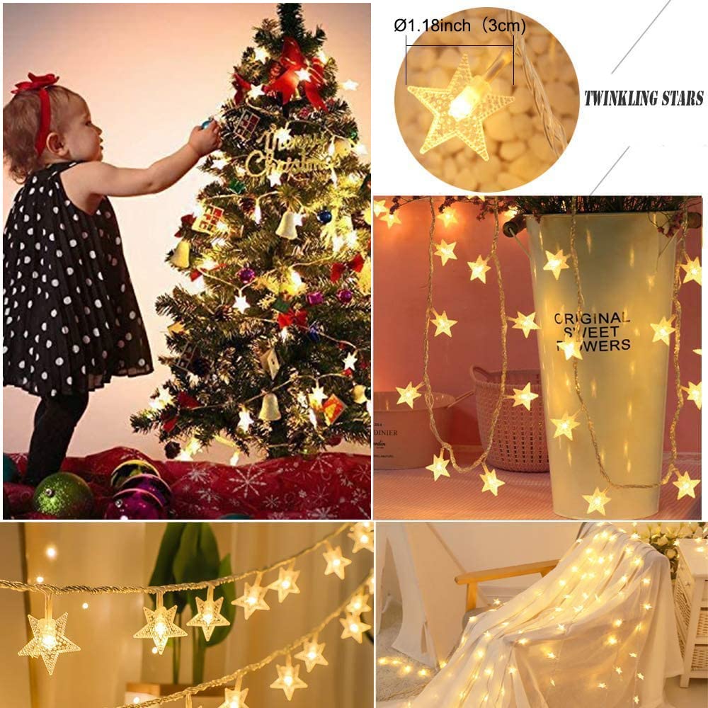 YoTelim 33FT Star String Lights, Battery Operated, Waterproof, 100 LED Fairy Lights, 8 Modes, Warm White