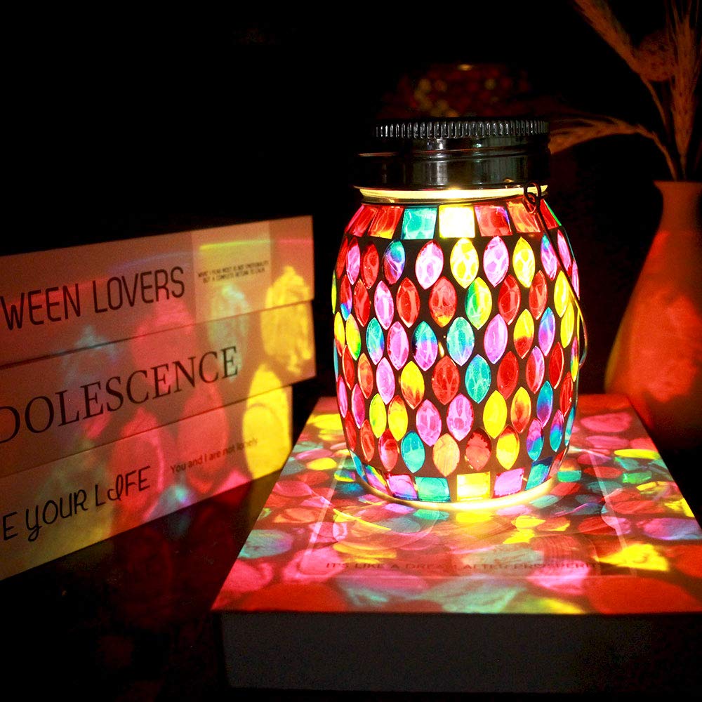 Mosaic Lights Outdoor Hanging Lanterns, Rechargeable Mosaic Solar Lanterns, Outdoor Waterproof Solar Night Lights Table Lamps Fo