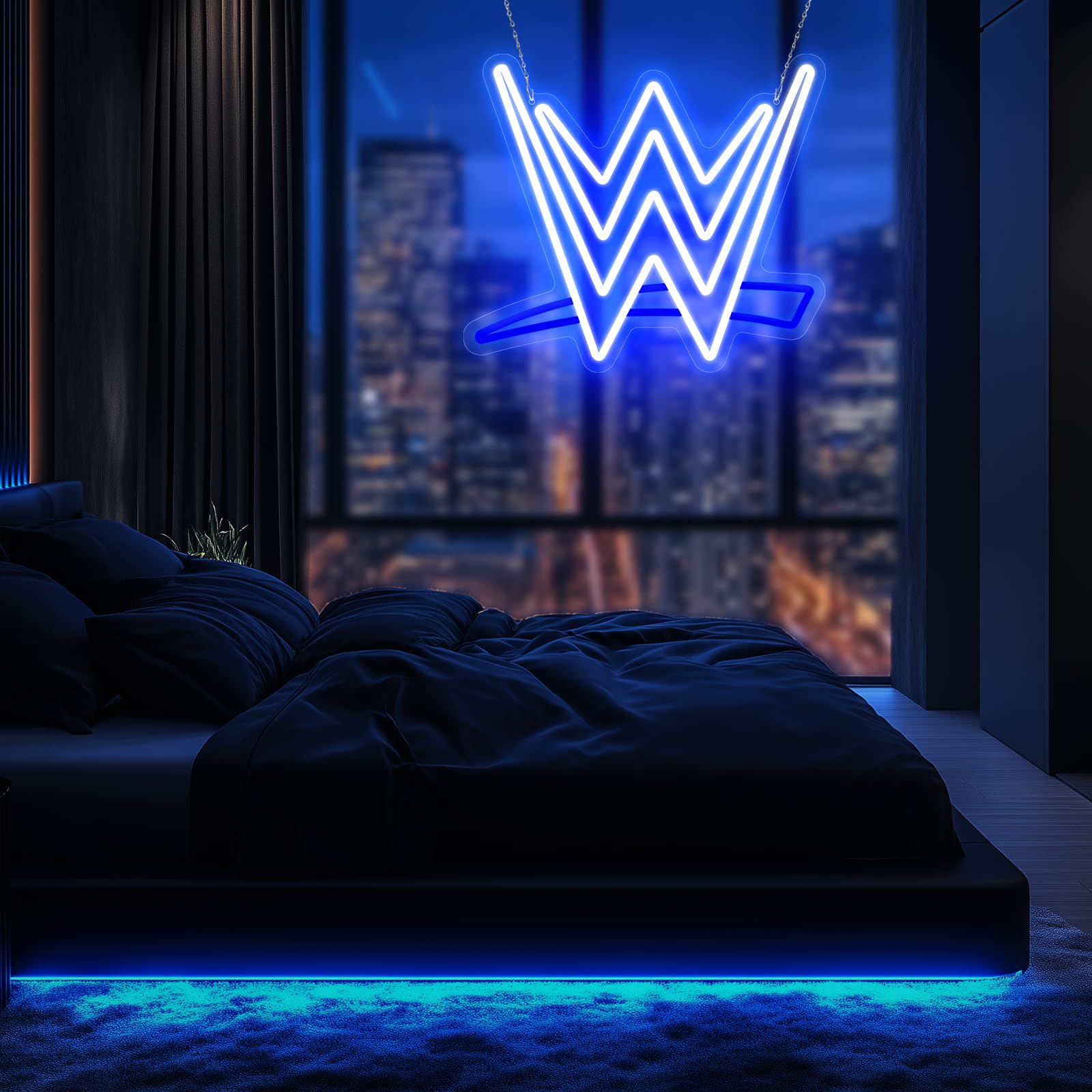 Optiacan LED Wrestling Neon Sign - Blue White Wall Decor, 15.35 x 12.99 inches, USB Night Light for Game Room & Parties