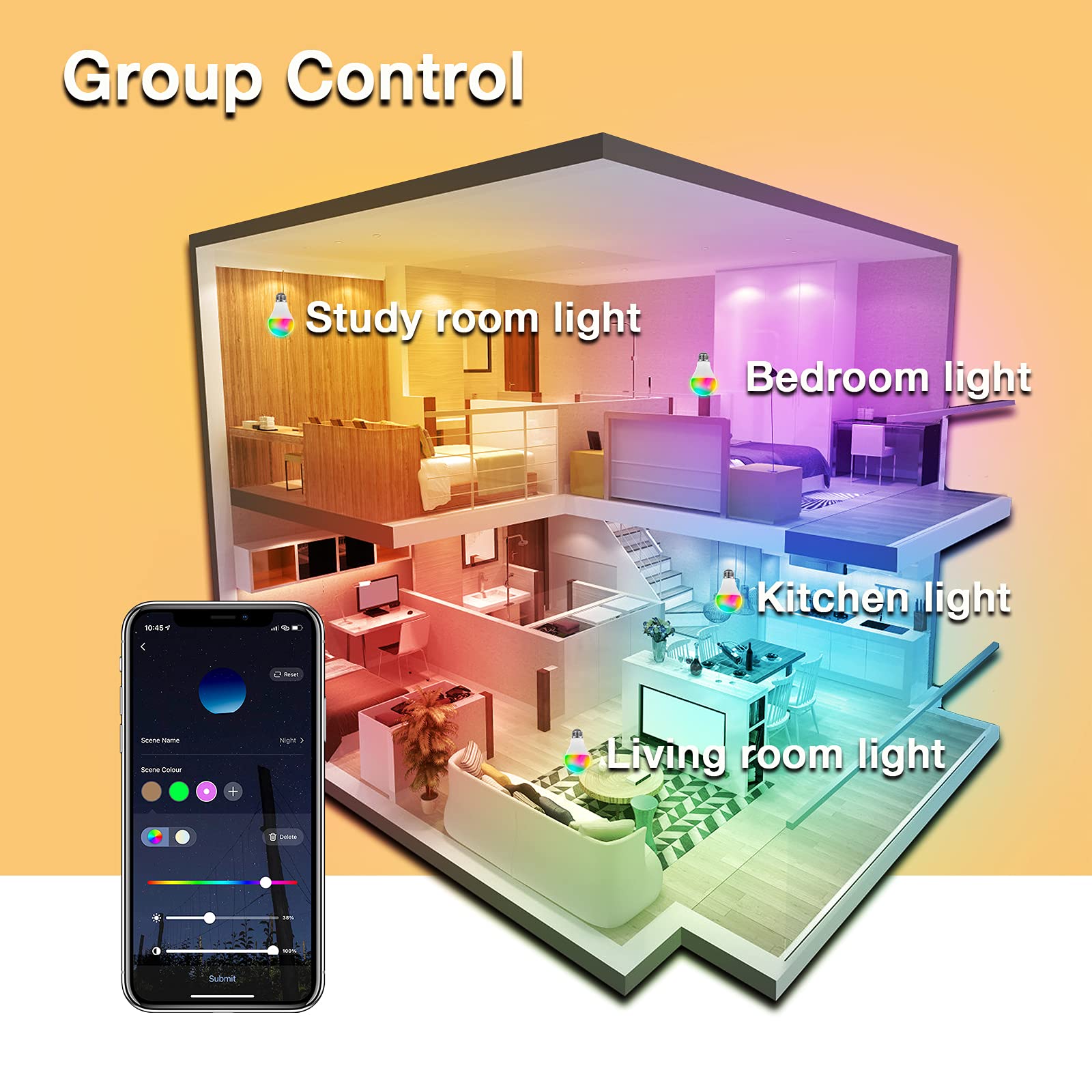 Daybetter Tuya Smart Light Bulbs, Rgbcw Wi-Fi Color Changing Led Bulbs Compatible With Alexa & Google Home Assistant, A19 E26 9W