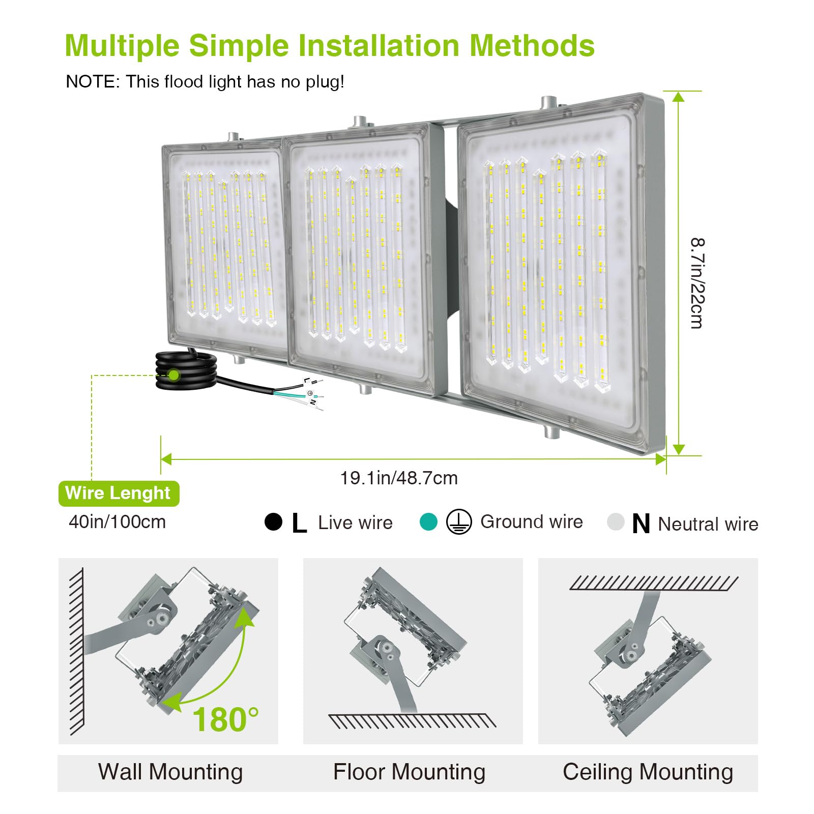 STASUN LED Flood Light, 600W 60000LM 6000K, IP66 Waterproof, Photocell Sensor, Gray, Model 20170