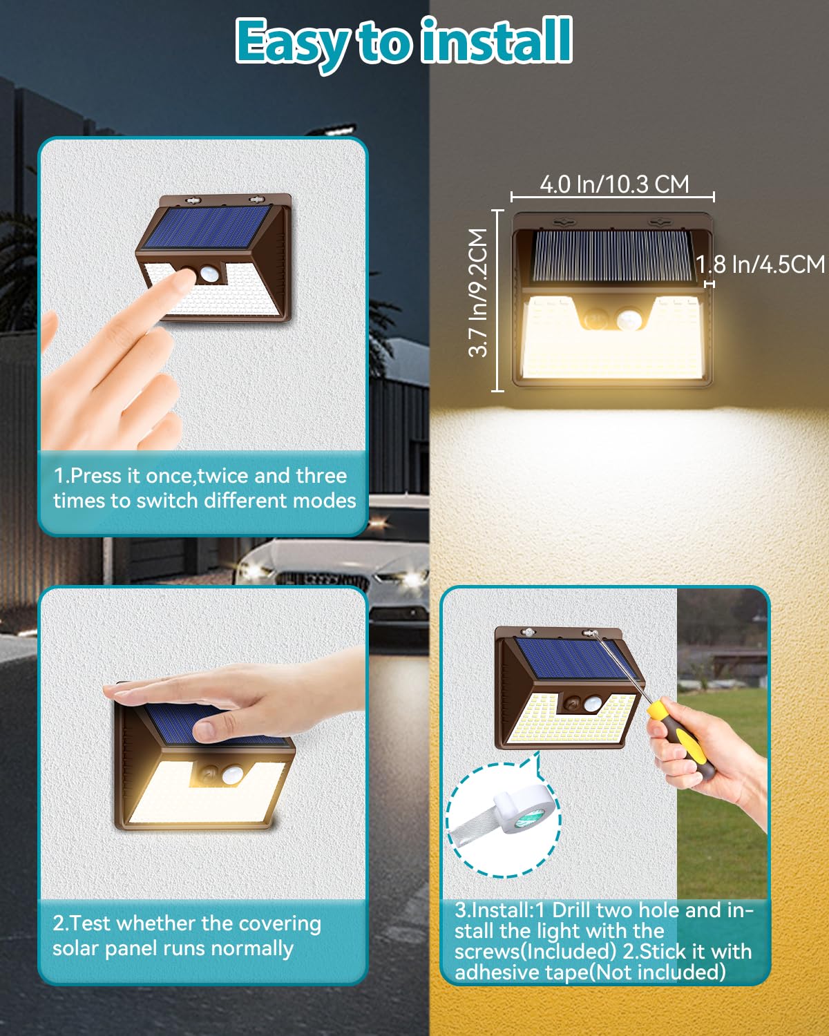 Solar Lights Outdoor 2 Pack, 140Led/3 Modes Motion Sensor Lights Solar Powered, Wireless Ip65 Waterproof Solar Wall Lights Outdo