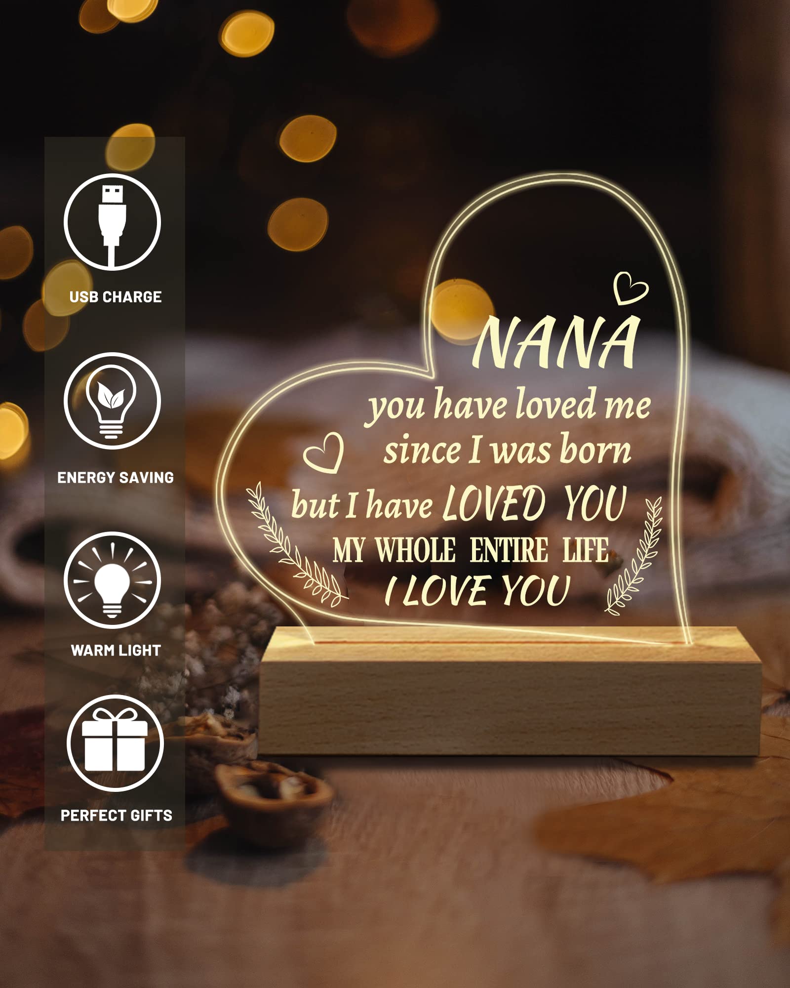 Hiipeenow Nana Gifts From Grandchildren, Engraved Night Light 15 * 19Cm, Birthday Christmas Mothers Day Gifts For Nana, Grandma,
