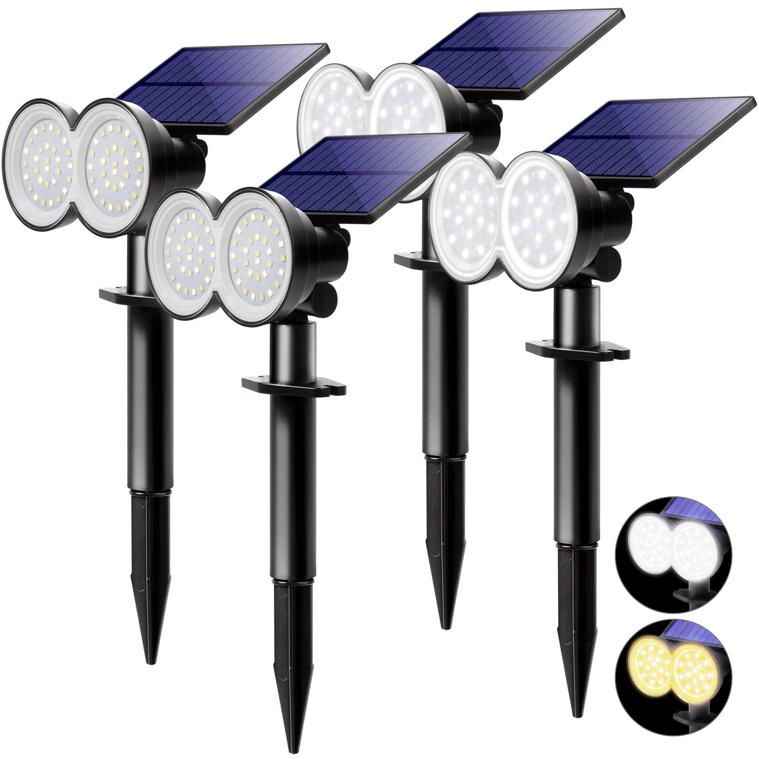 K KASONIC - Solar Landscape Spotlights Outdoor, 2-in-1 Solar Powered Wall & Ground Light, Daylight & Warm White, Cordless, Water