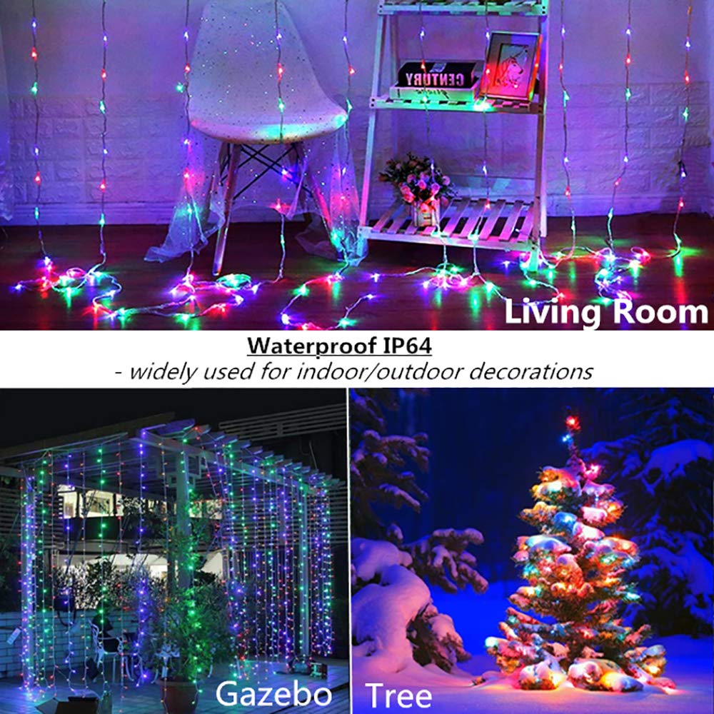 Yeoleh String Lights Curtain,Usb Powered Fairy Lights For Party Bedroom Wall,8 Lighting Modes & Ip64 Waterproof Ideal For Wedding Valentines Day Decor (Multi-Colored,7.9Ft X 5.9Ft)