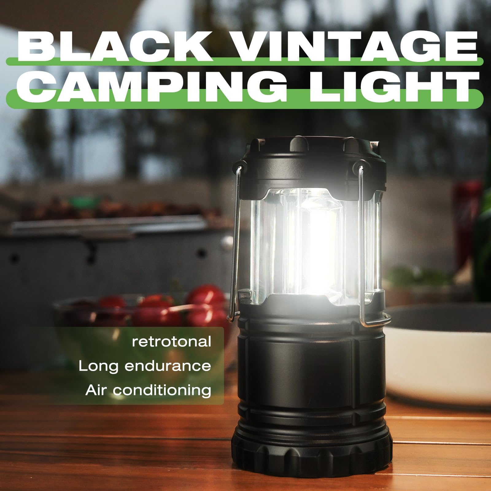 KPKJOO Collapsible Camping Lantern, Super Bright LED, Battery Operated, Black, Model 5800