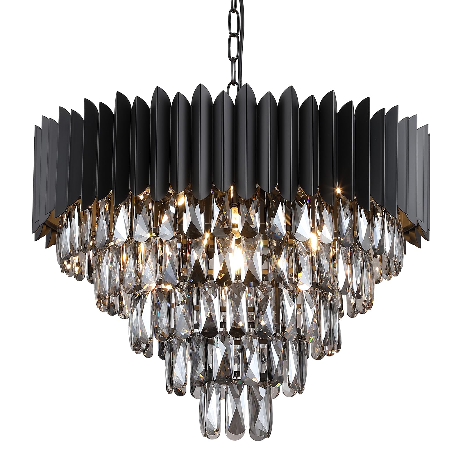 A AXILIXI Black Crystal Chandelier, Contemporary 24in  Flush Mount Pendant Light, 12 Lights, Model DH88511B-600B