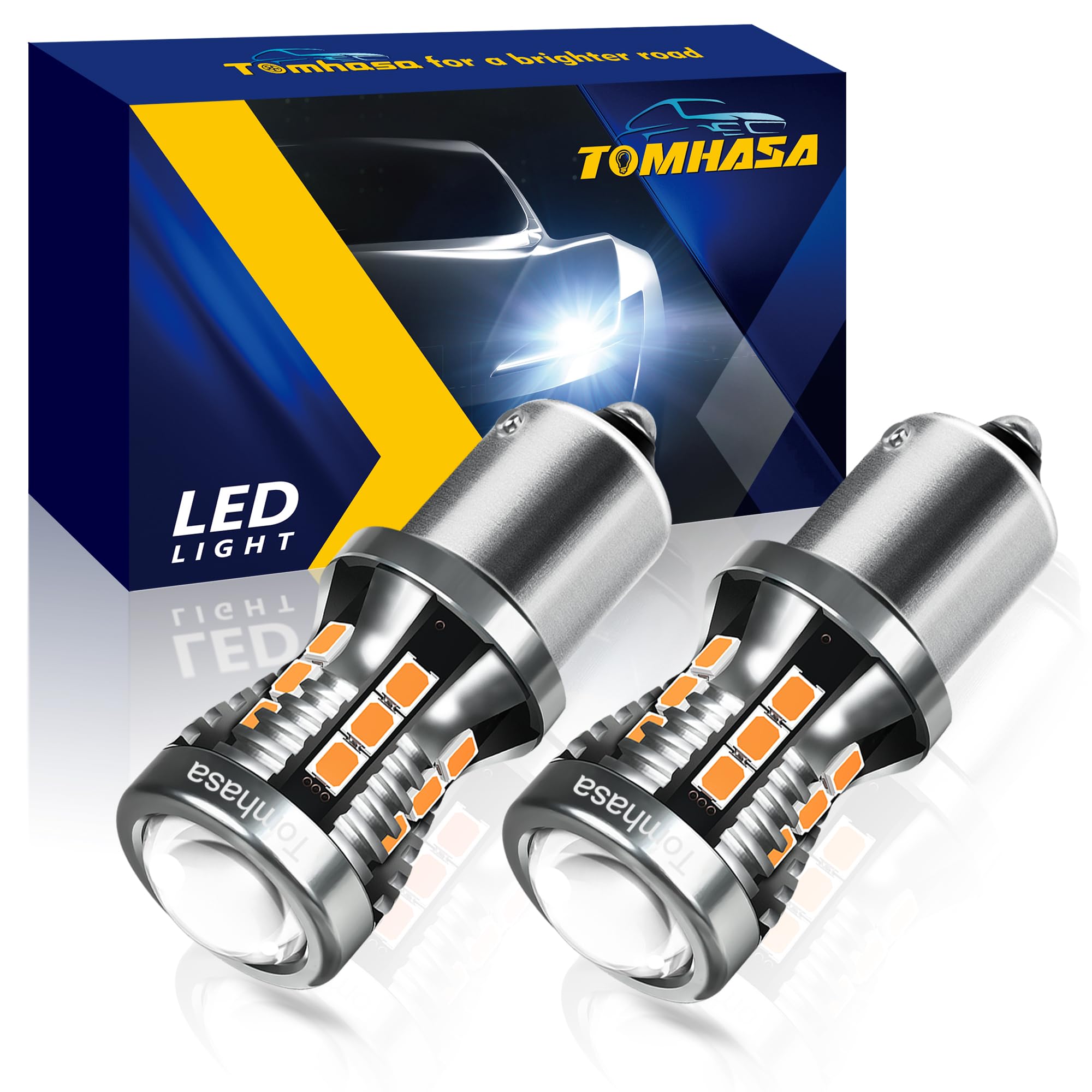 Tomhasa LED Bulbs for Turn Signal Light, 1156 Model, Amber Yellow, Aluminum, Pack of 2