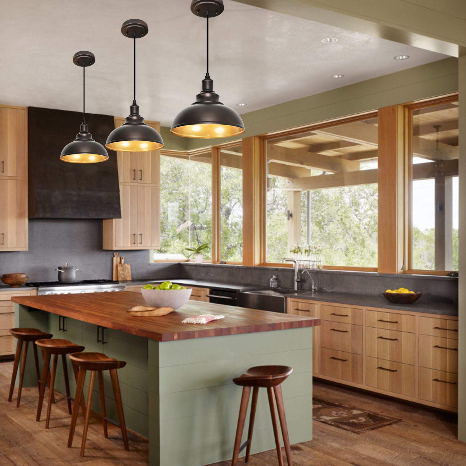 Alaislyc 3-Pack Farmhouse Pendant Light, Adjustable Industrial Hanging Lights In Oil-Rubbed Bronze