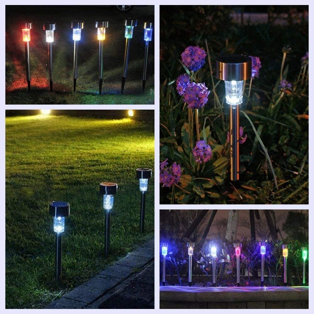 EpicGadget Solar Path Lights - Color Changing, Stainless Steel, 5 Pieces, Multicolor, Outdoor Garden Decoration