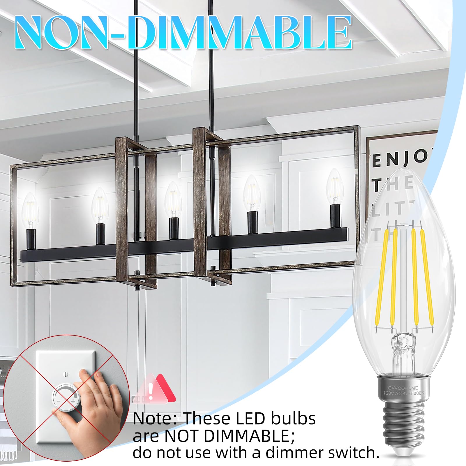 Gvvoohome E12 Candelabra Bulb 40 Watt, E12 Led Bulb Non-Dimmable Chandelier Light Bulbs, 5000K Daylight B10 Candle Light Bulbs,