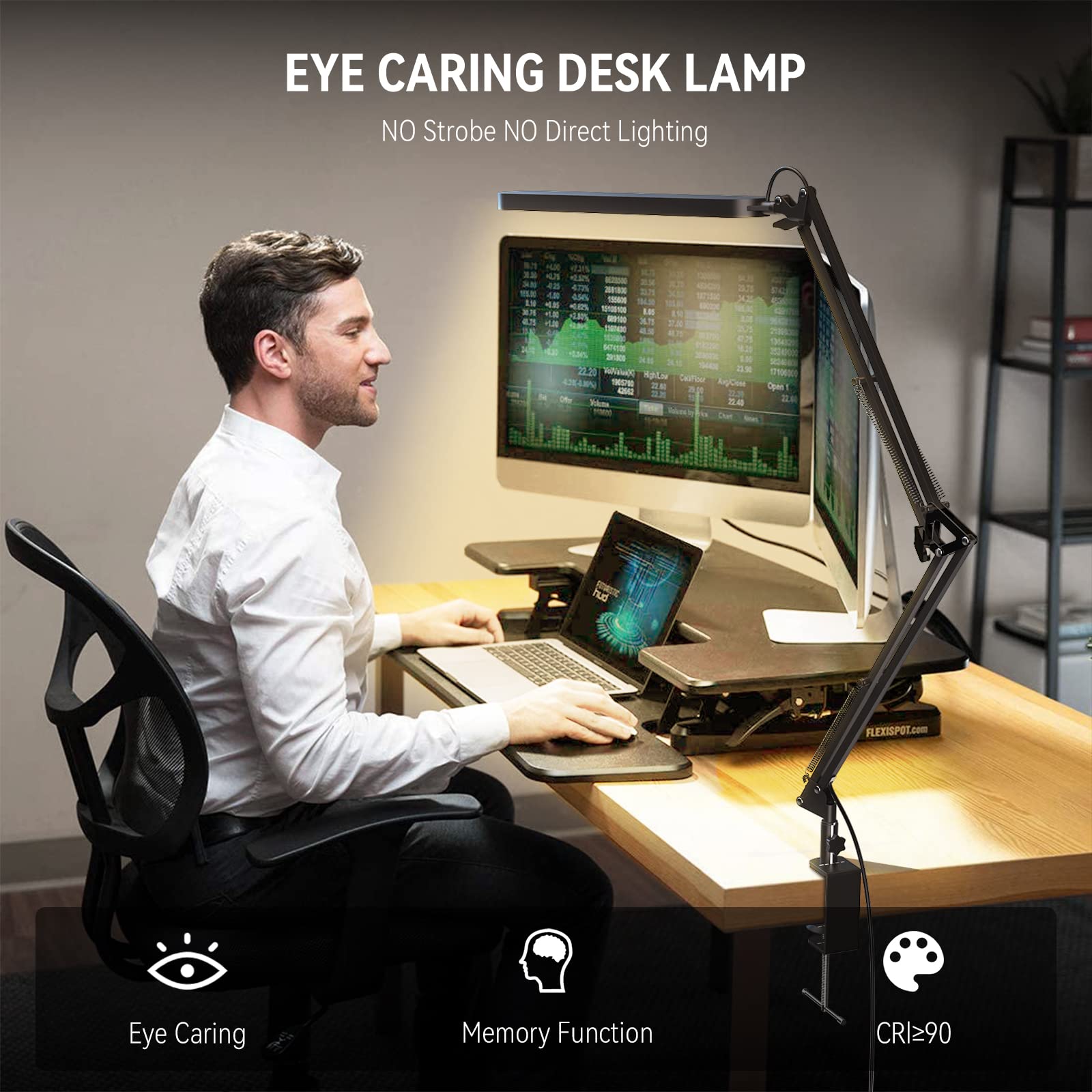 Skyleo Led Desk Lamp - Desk Light For 31.5'' Tall - 5 Color Modes X 11 Brightness Levels - Adjustable Swing Arm - Timmer & Memor