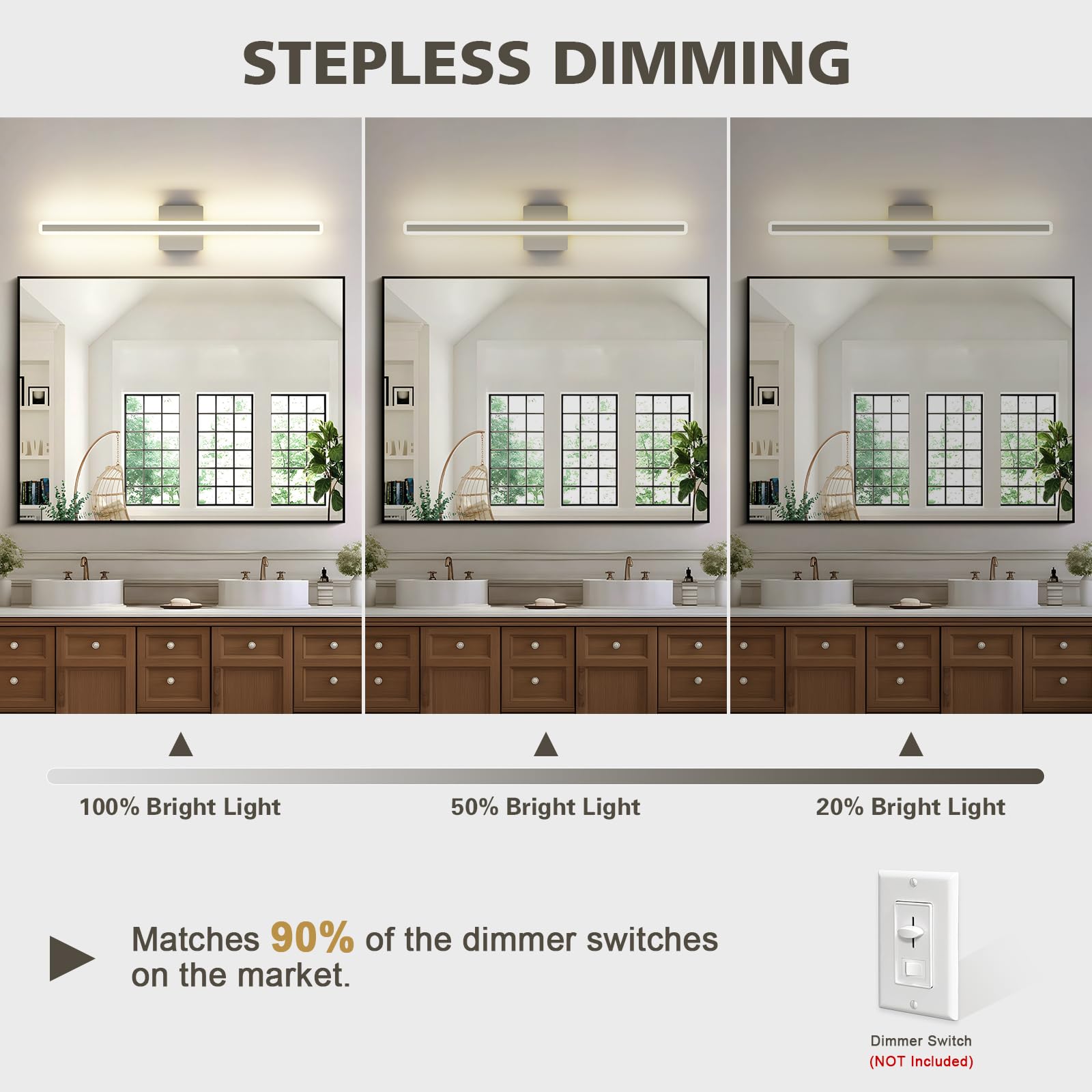 JUSHENG Brushed Nickel 32'' Dimmable LED Vanity Light Bar, 5CCT Modern Bathroom Lighting Fixture, Model 9871