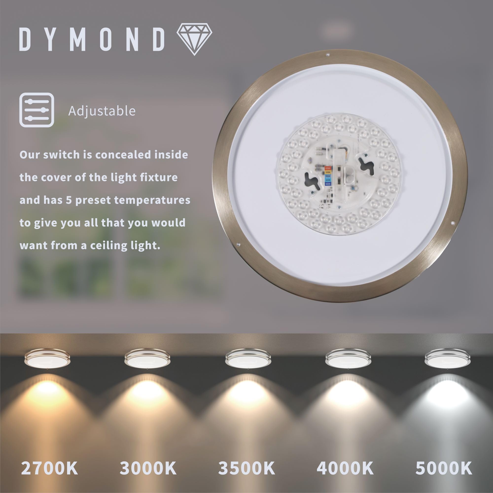 Dymond Led Ceiling Light 14 Inch Dimmable Flush Mount Adjustable Light Color (2700K/3000K/3500K/4000K/5000K) Surface Mount Ceiling Lamp For Hallway Closet Kitchen Kids Room