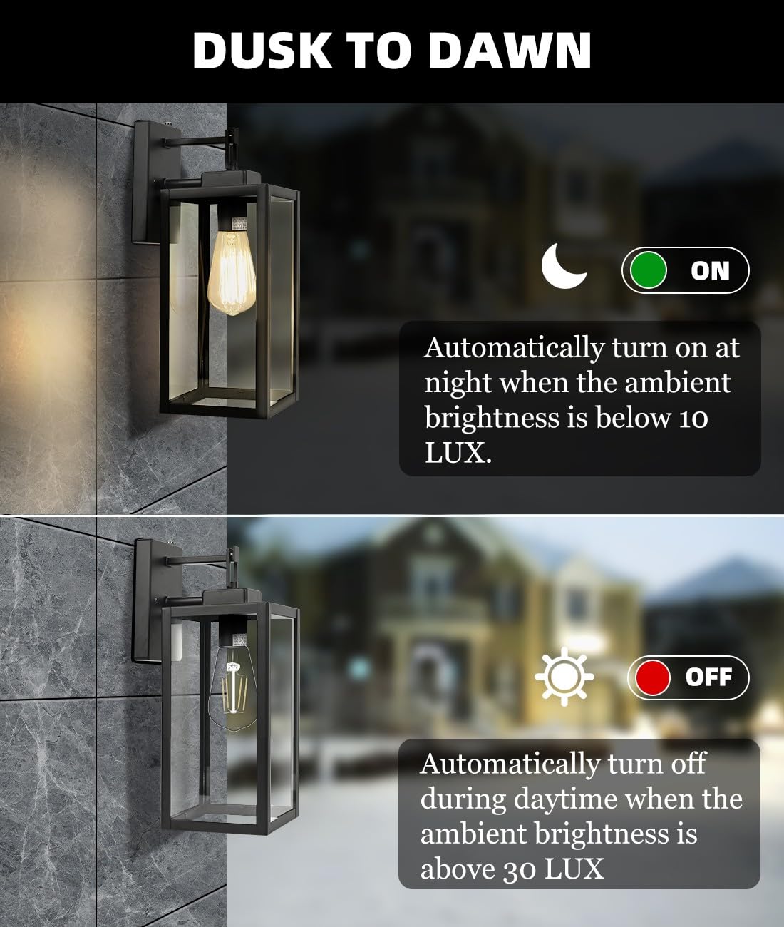 Faymart 2 Pack Dusk To Dawn Waterproof Outdoor Wall Lights With Sensor, Modern Patio Lanterns