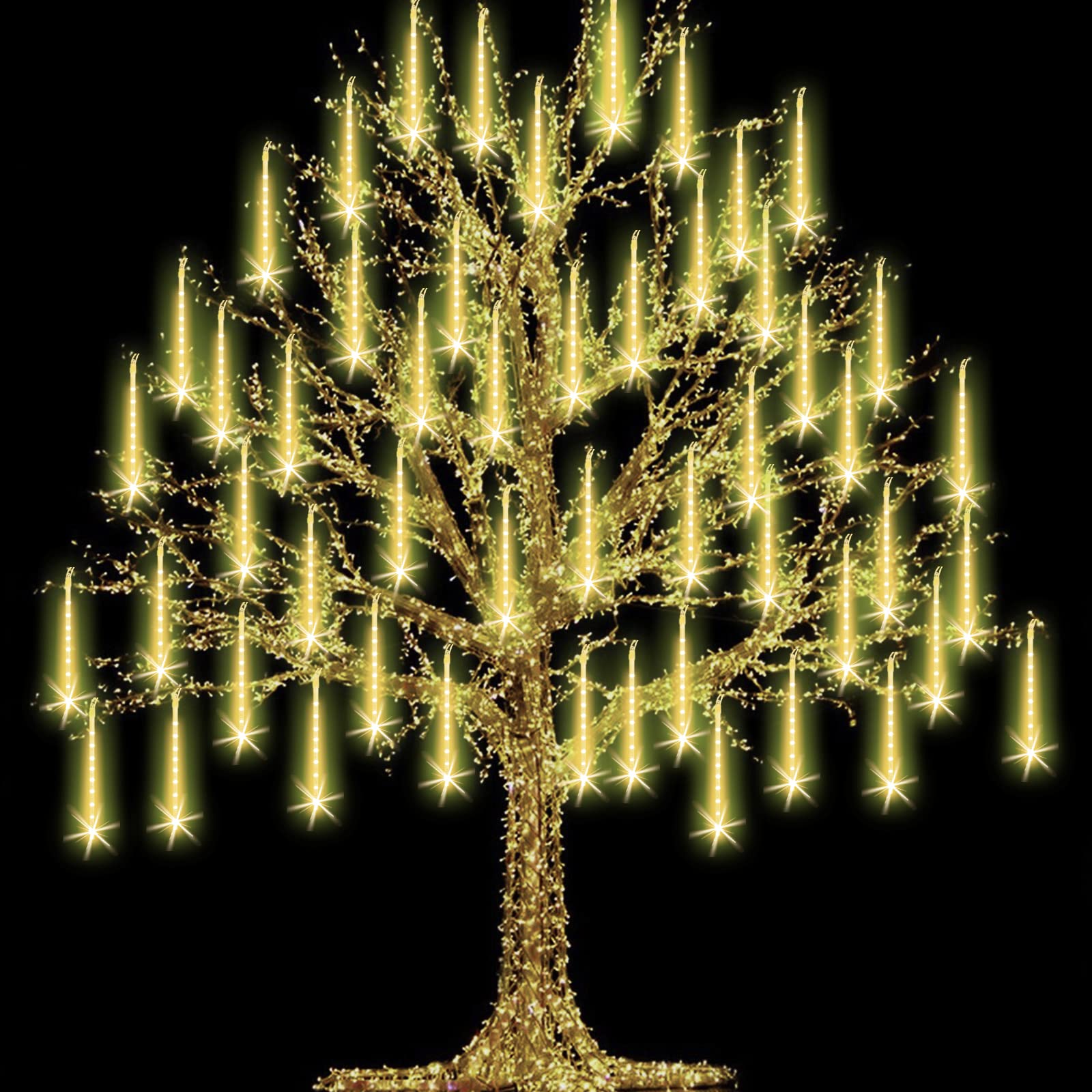 FYYZY Christmas Lights Meteor Shower Rain Light Falling Rain Lights with 16 Tubes 384 LEDs Waterproof Icicle Snow Fall String Lights for Party Tree Home Patio Outdoor Decoration(16 Tubes Warm White)