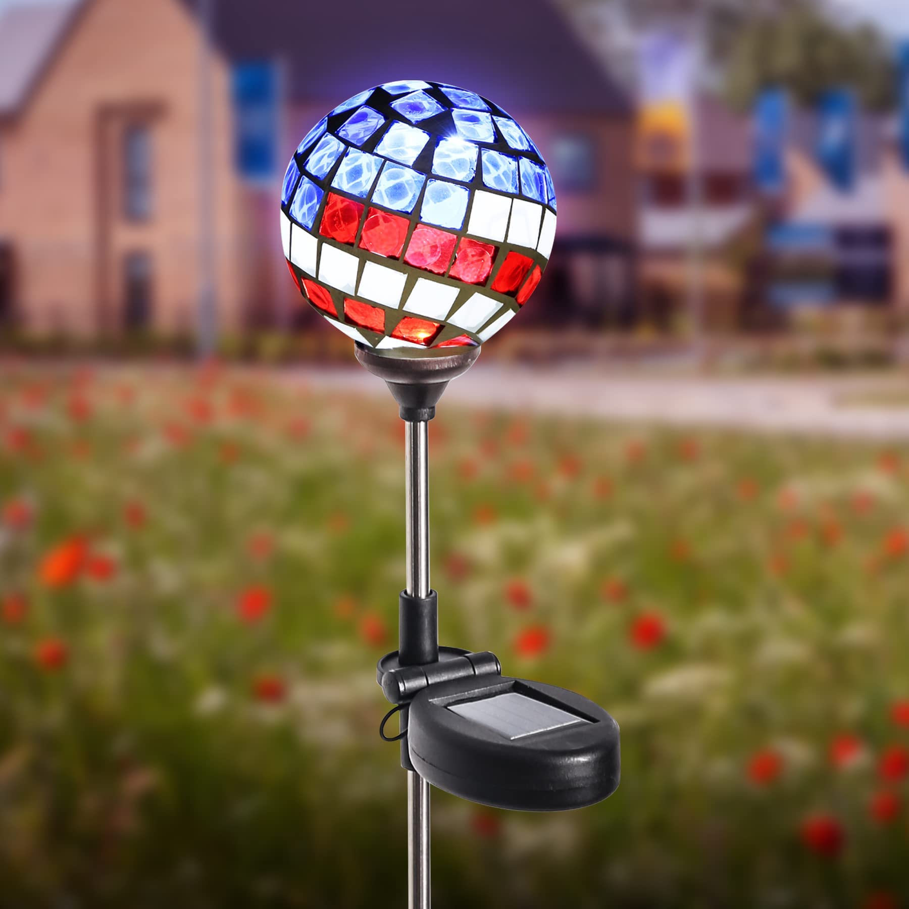 Wnp Solar Powered Mosaic Globe Garden Light - 4Th Of July Decorative Stake For Outdoor Decor