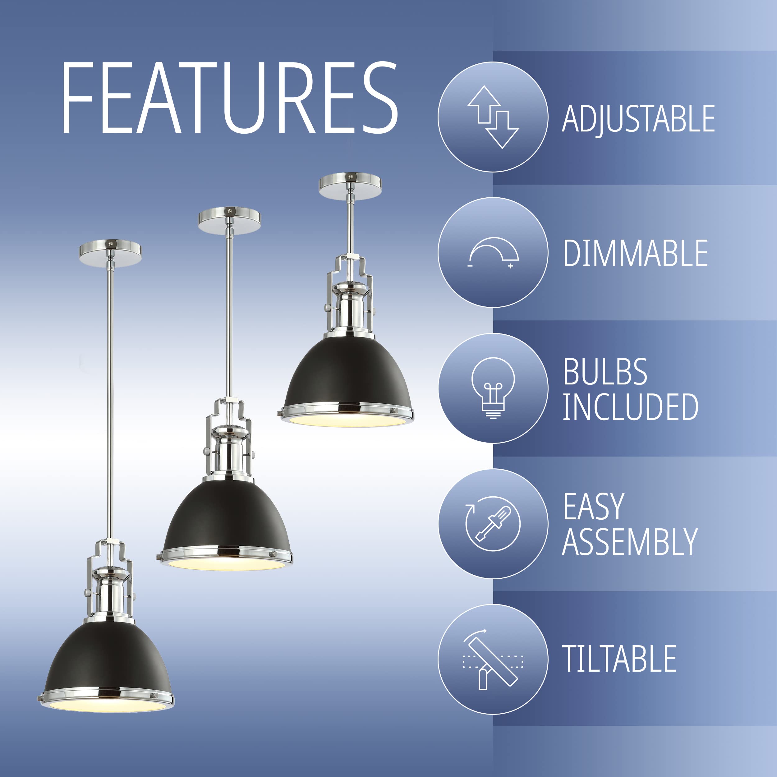 Jonathan Y Jyl9535B Homer 10'' Iron/Glass Adjustable Vintage Led Kitchen Pendant For Living Room Bedroom, Bohemian Classic, Blac