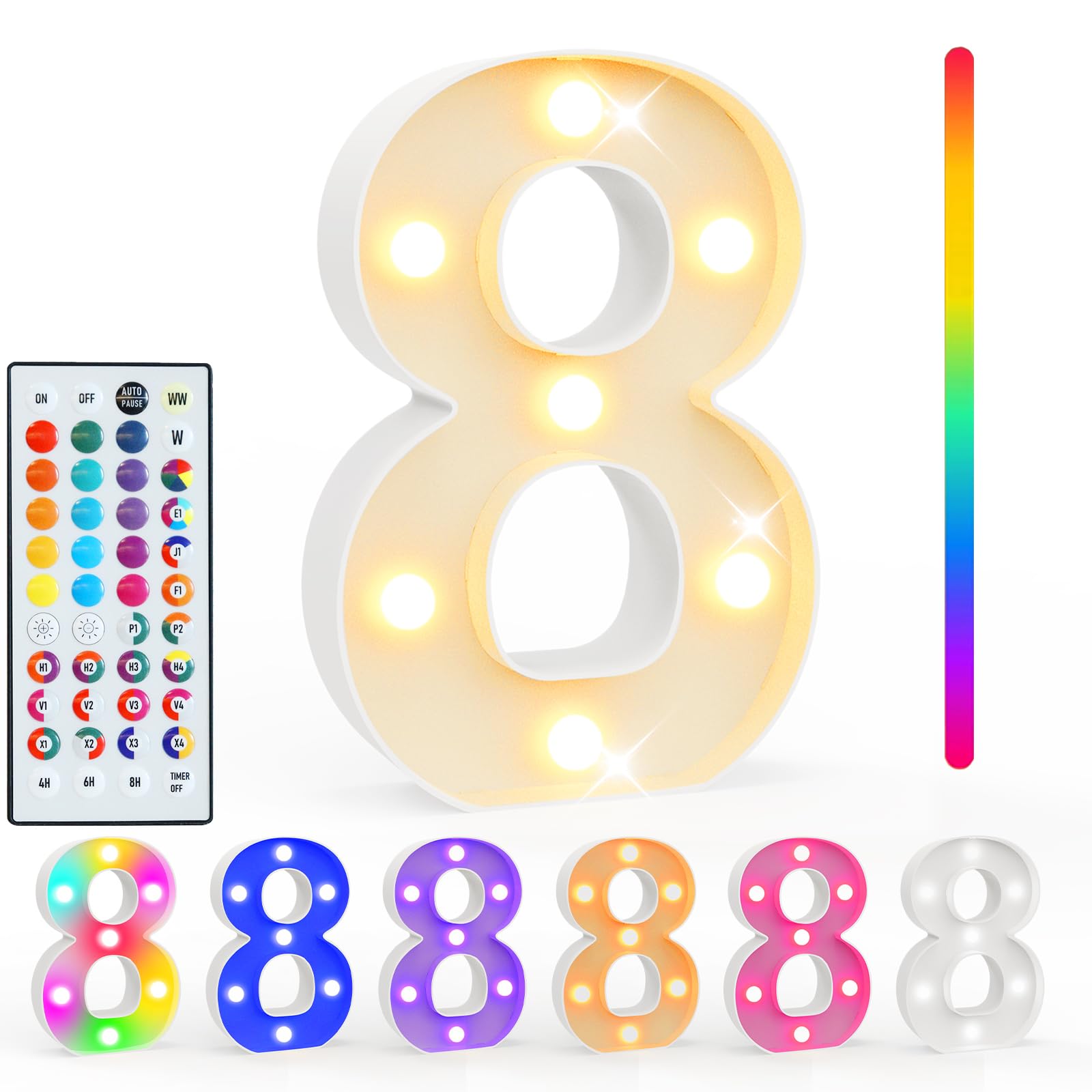 Pooqla Colorful Lighted Numbers With Remote  35 Colors Light Up Numbers For Party  Rgb Led Marquee Number Lights Gift For Girls Boys 8Th Birthday Decoration Wedding Bar Night Light Home Decor Number 8