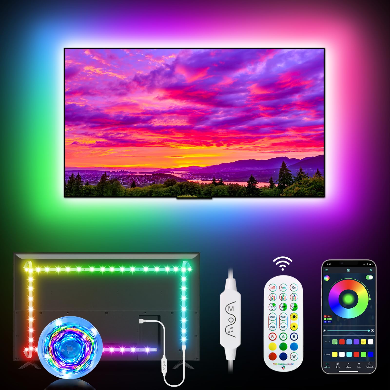 Daymeet LED Strip Lights for TV, RGB Dreamcolor, 9.84ft for 32-43in TV, APP Remote Control, Model XR-CAHCX3M