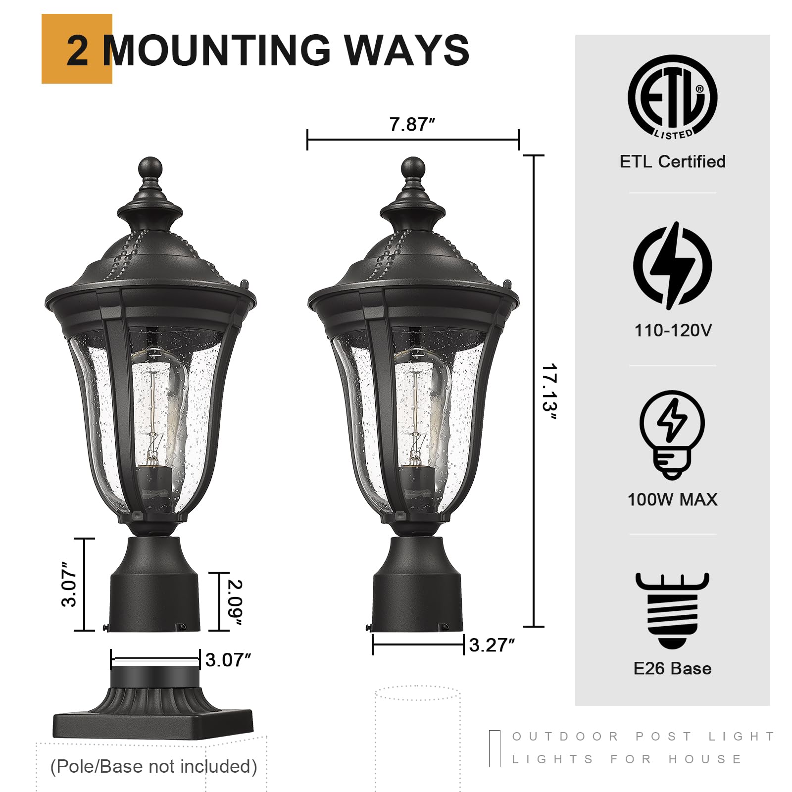 Luminzone Outdoor Post Light Outdoor Pole Lantern Modern Exterior Post Sconce With Seeded Glass In Black Finish Outdoor Post Lam