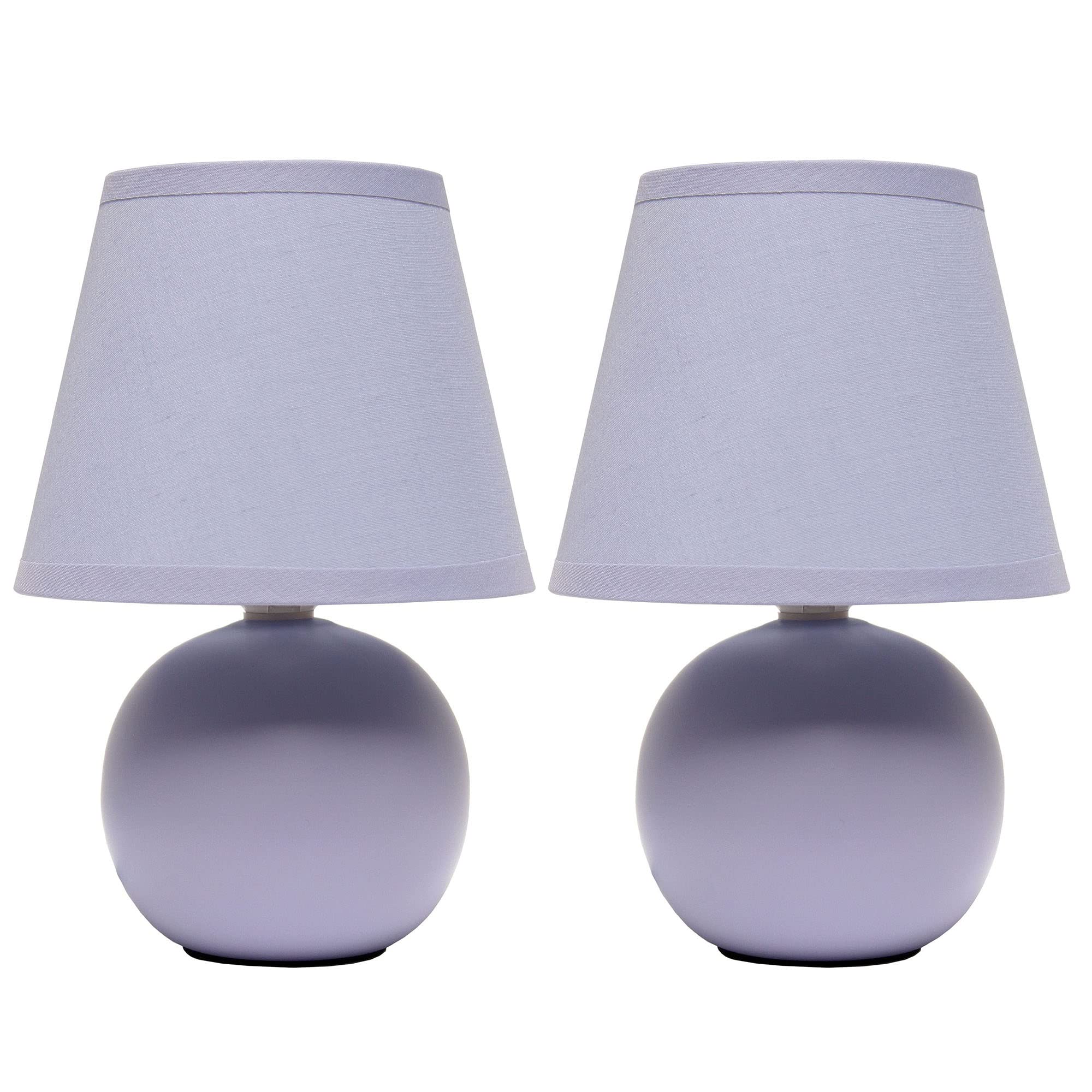 Creekwood Home Purple Ceramic Orb Base Bedside Table Lamp Set With Drum Shade, 8.66&quot;