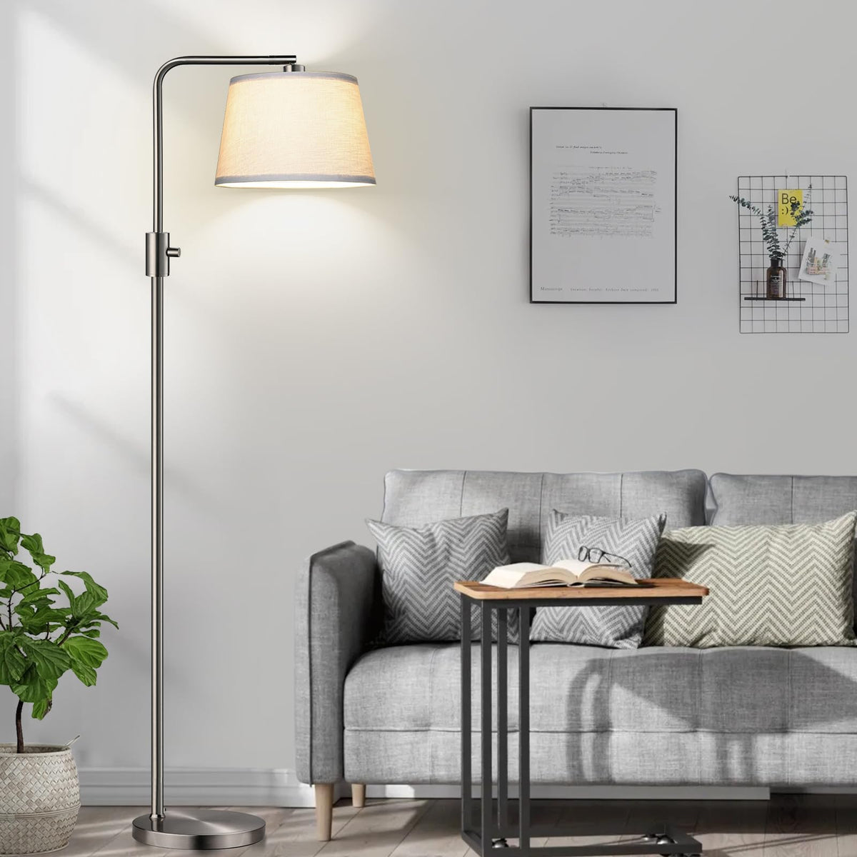 ?Upgraded? Dimmable 1000 Lumens Led Edison Bulb Included, Brushed Nickel Arc Floor Lamps Modern Standing Lamp Tall Lamps For Liv