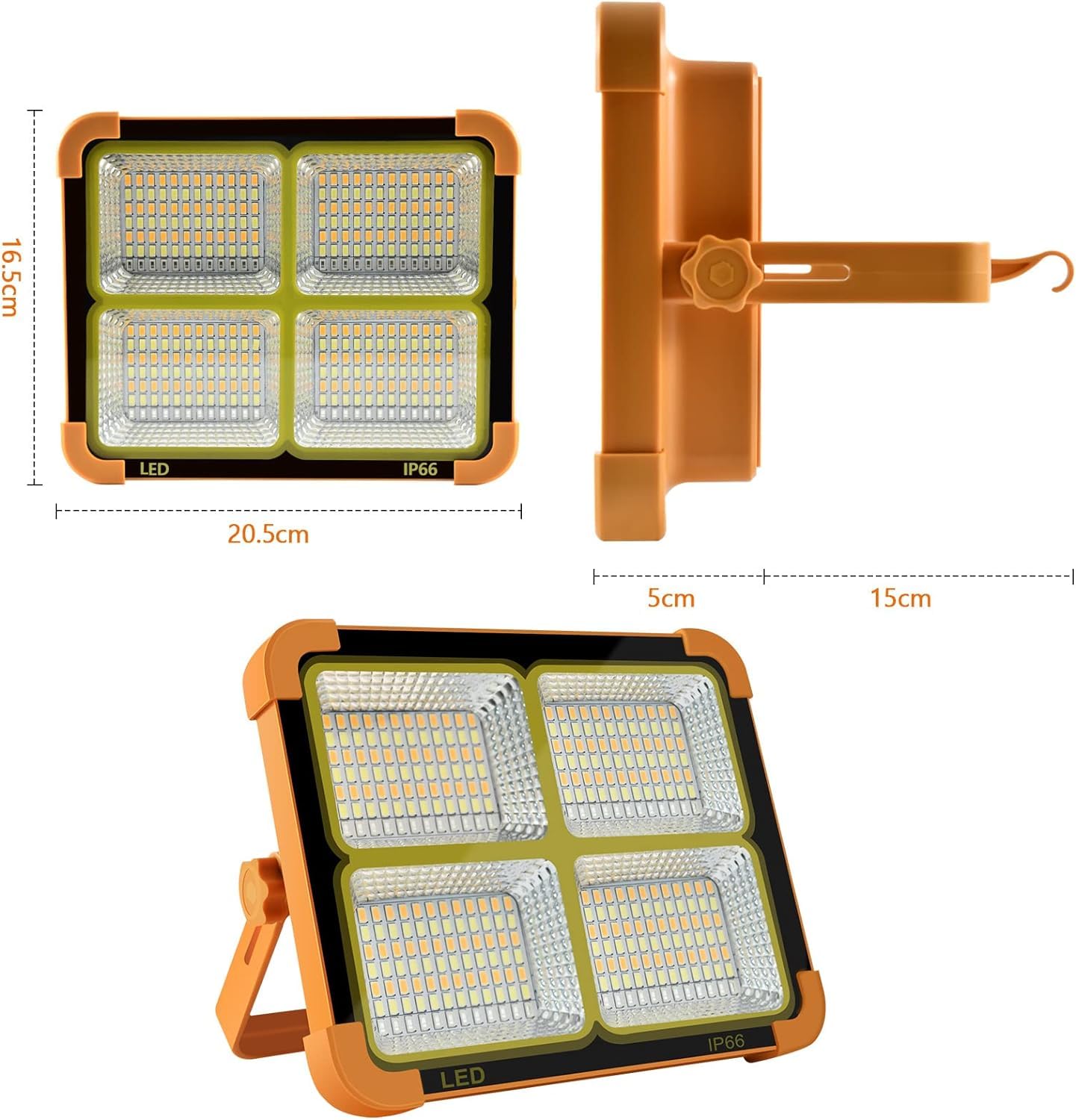 CosyEasy 100W Portable LED Solar Work Light, 16500mAh, 10000 LM, IP66, Rechargeable, Orange, Model D8
