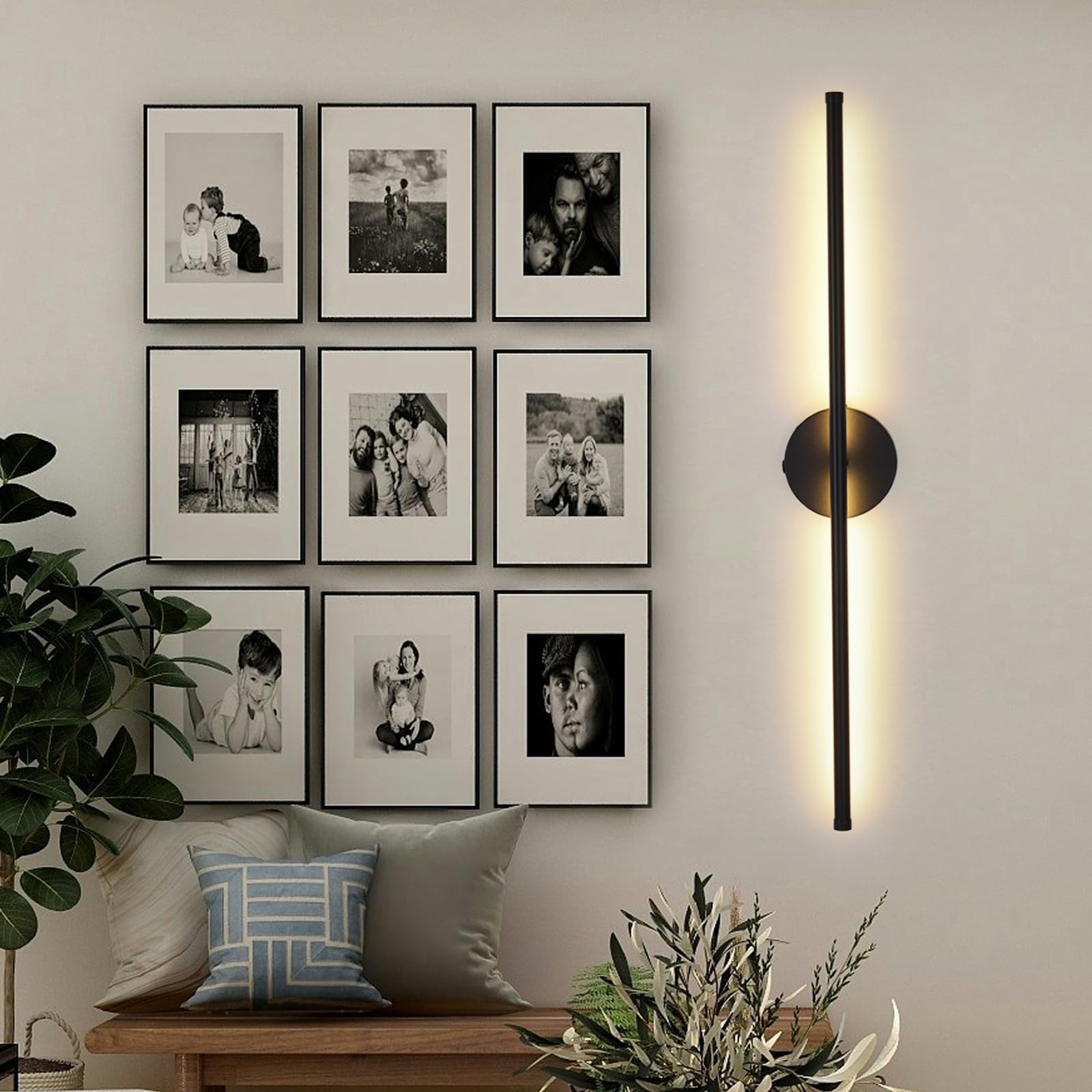 Tropwellhouse Battery Operated Wall Sconces Set of Two, USB Rechargeable, Dimmable LED, 28.3Inch, Black, Model 0112B