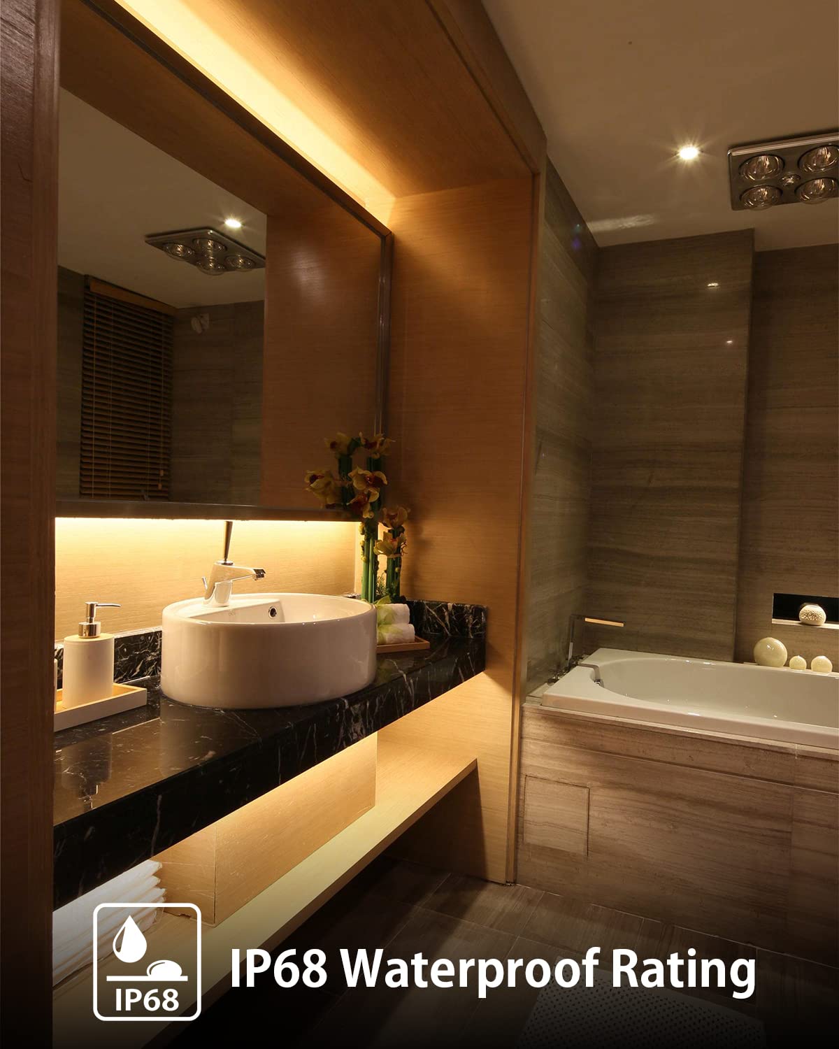 YM E-Bright Flexible LED Strip Lights, Waterproof IP68, 5M, 600 SMD, Warm White, Includes 5A Power Adapter